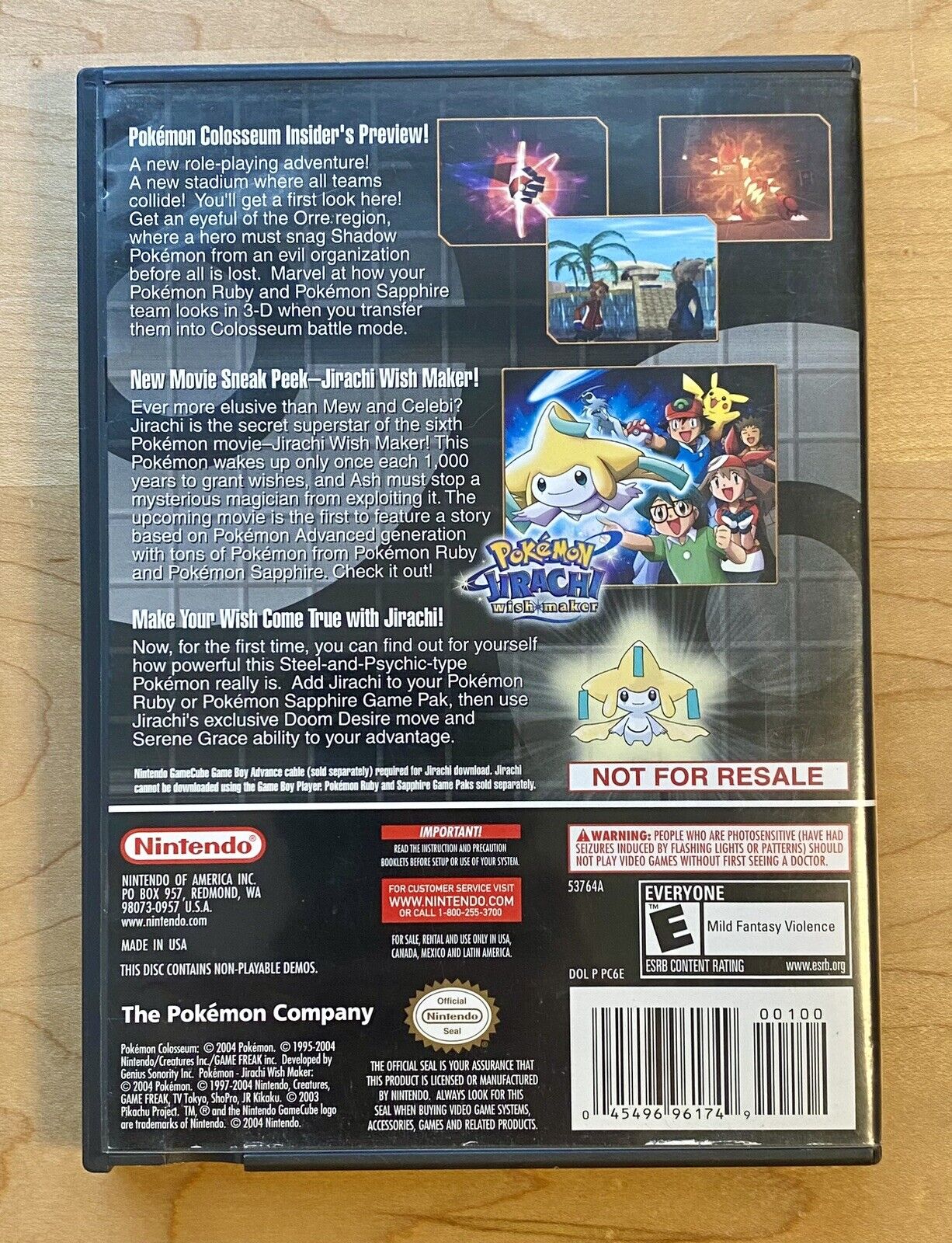 Pokemon Colosseum Bonus Disc (Nintendo GameCube, 2004) w/ Jirachi Insert CIB