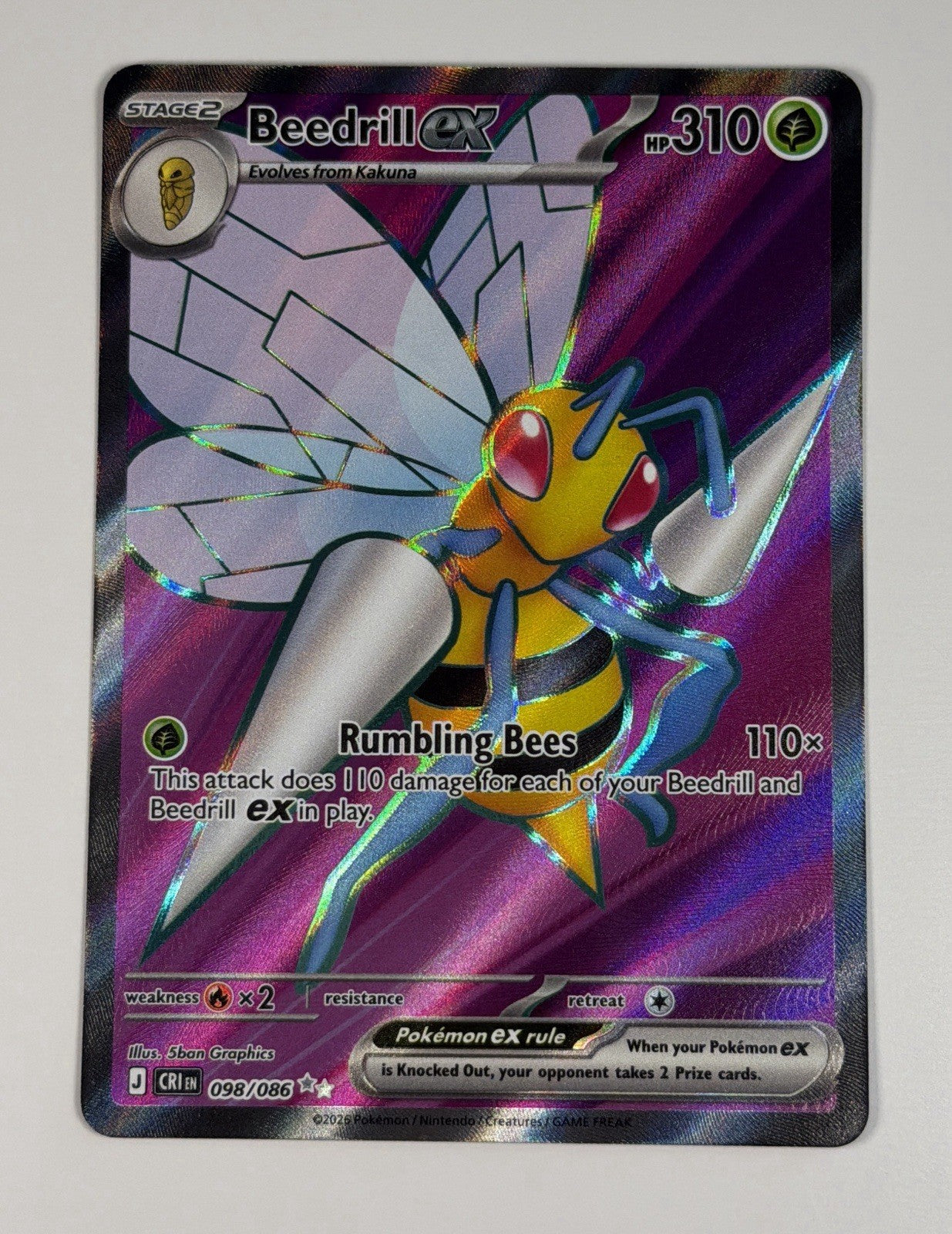 Beedrill ex 98/86 Full Art Ultra Rare Pokemon TCG Chaos Rising NM Near Mint
