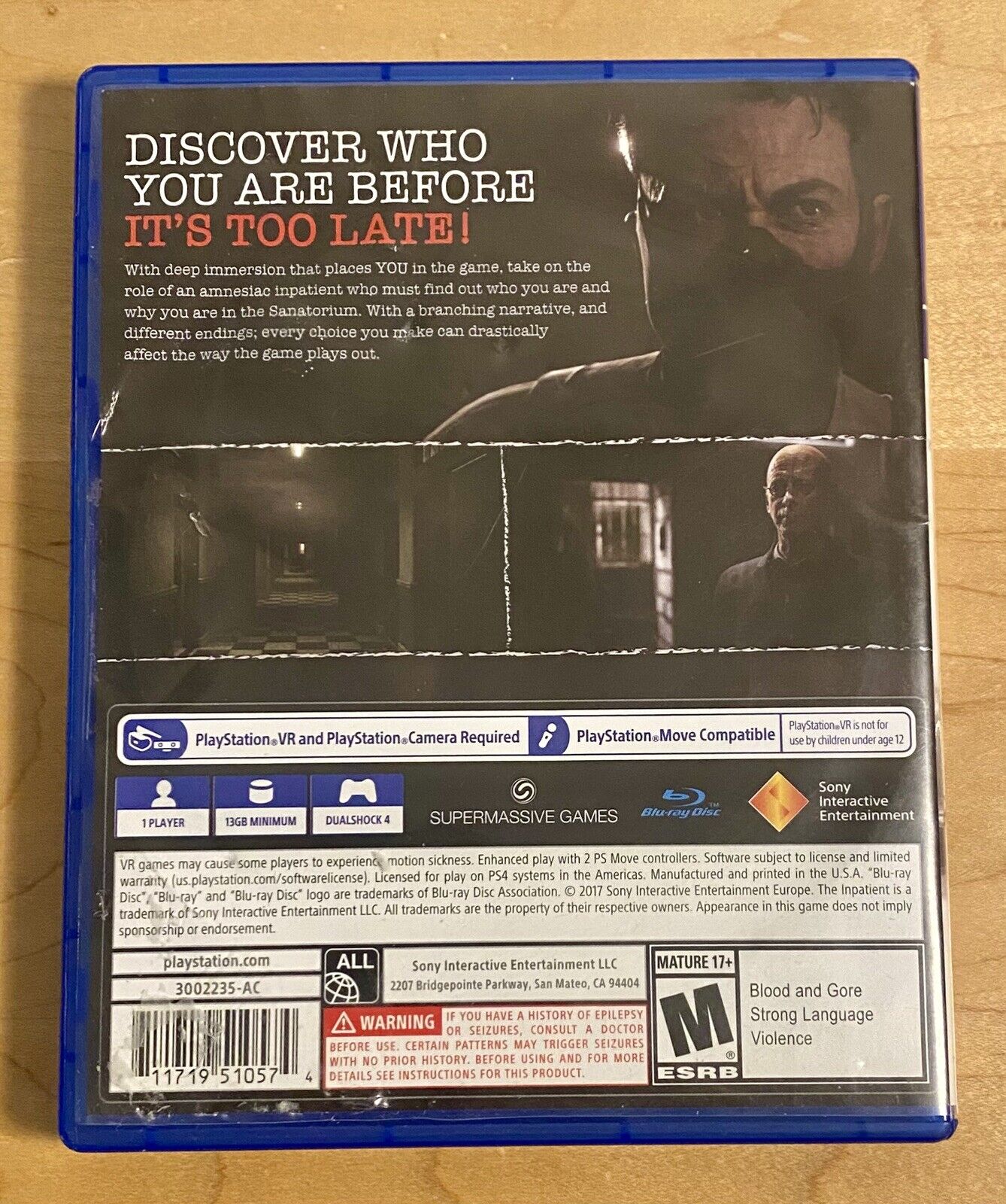 THE INPATIENT VR: (Sony PlayStation 4 PS4, 2017) Playstation VR, Authentic