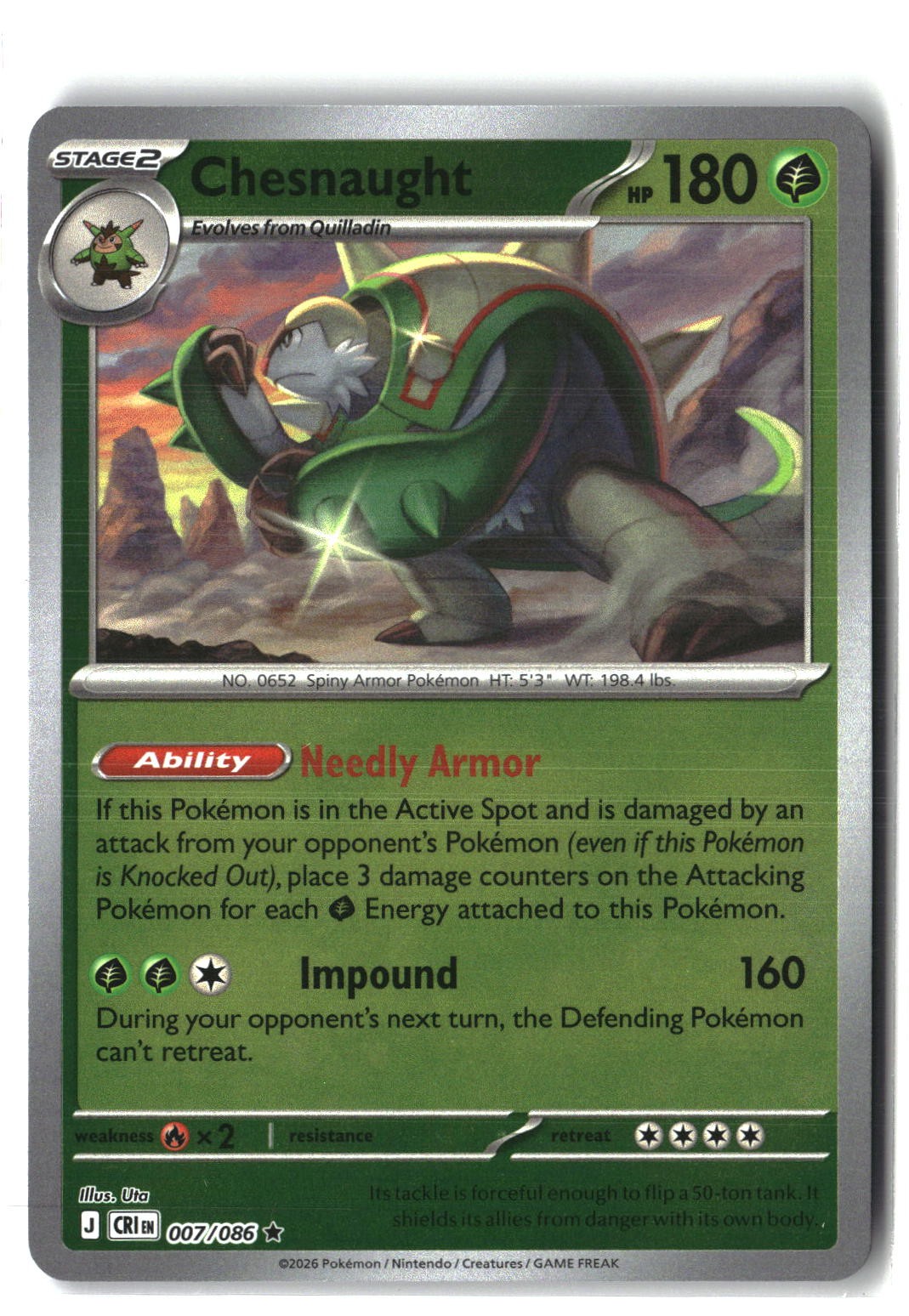Chesnaught Reverse Holofoil NM (Chaos Rising 007/086)