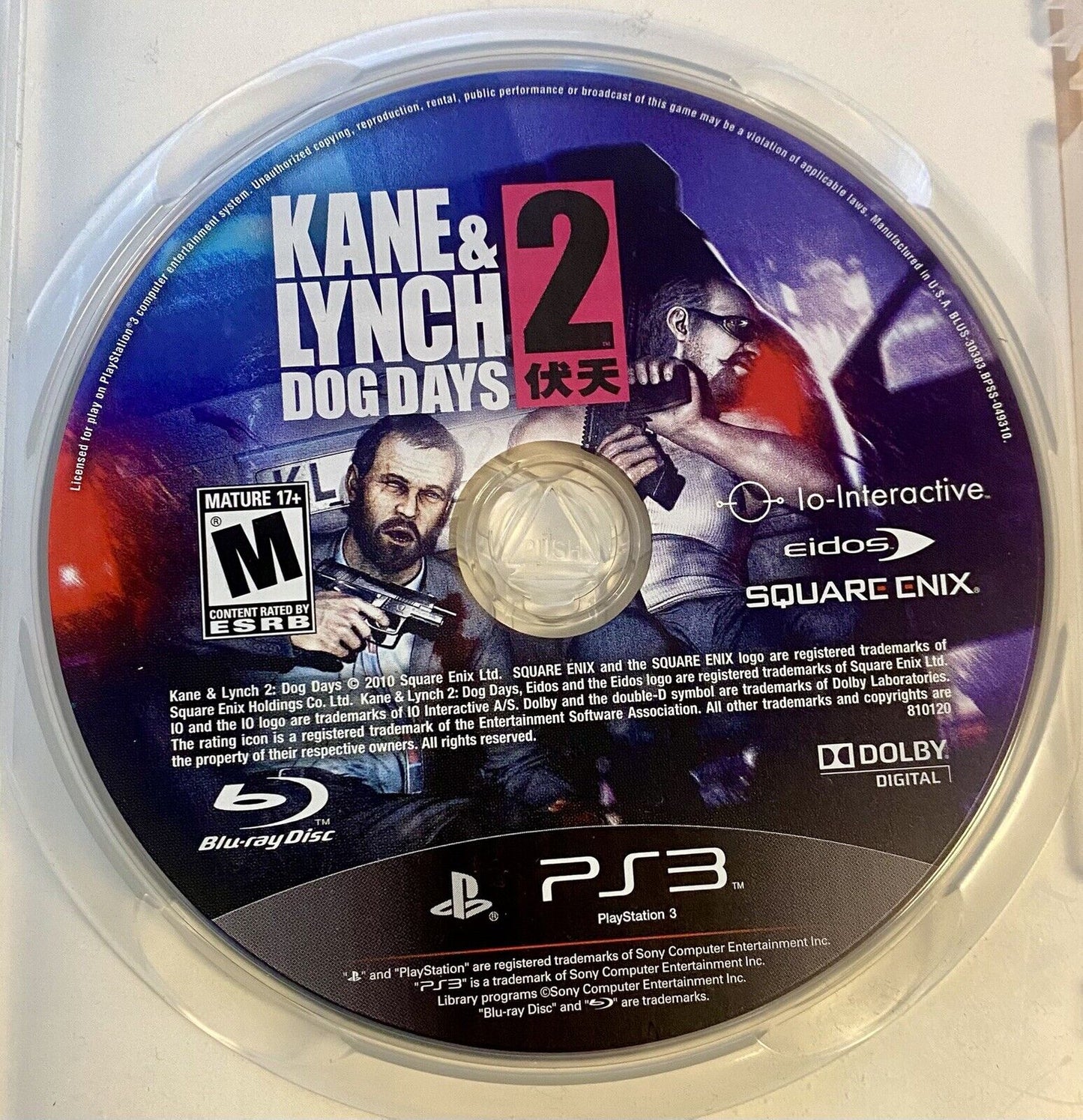 Kane & Lynch 2: Dog Days (Sony PlayStation 3 PS3, 2010) CIB, Authentic & Tested