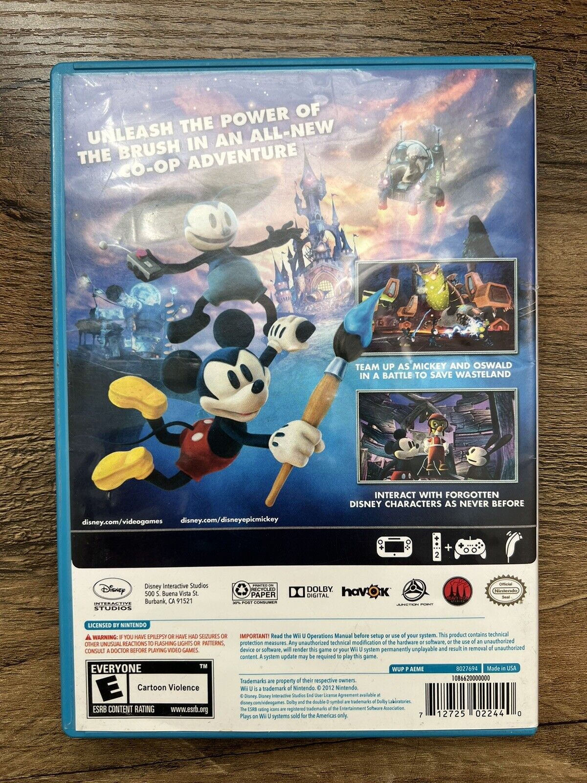 Disney Epic Mickey 2 The Power of Two Nintendo Wii U 2012 Complete W/ Manual CIB