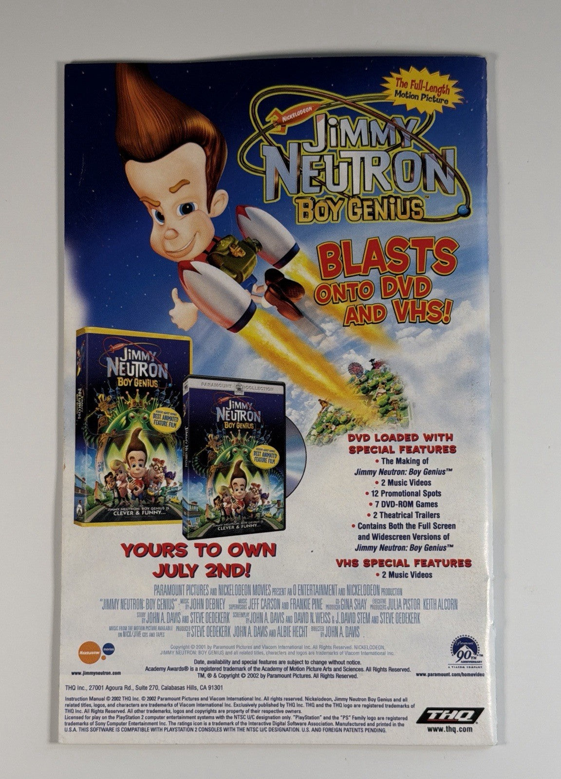 Jimmy Neutron Boy Genius PS2 PlayStation 2 Instruction Manual Only