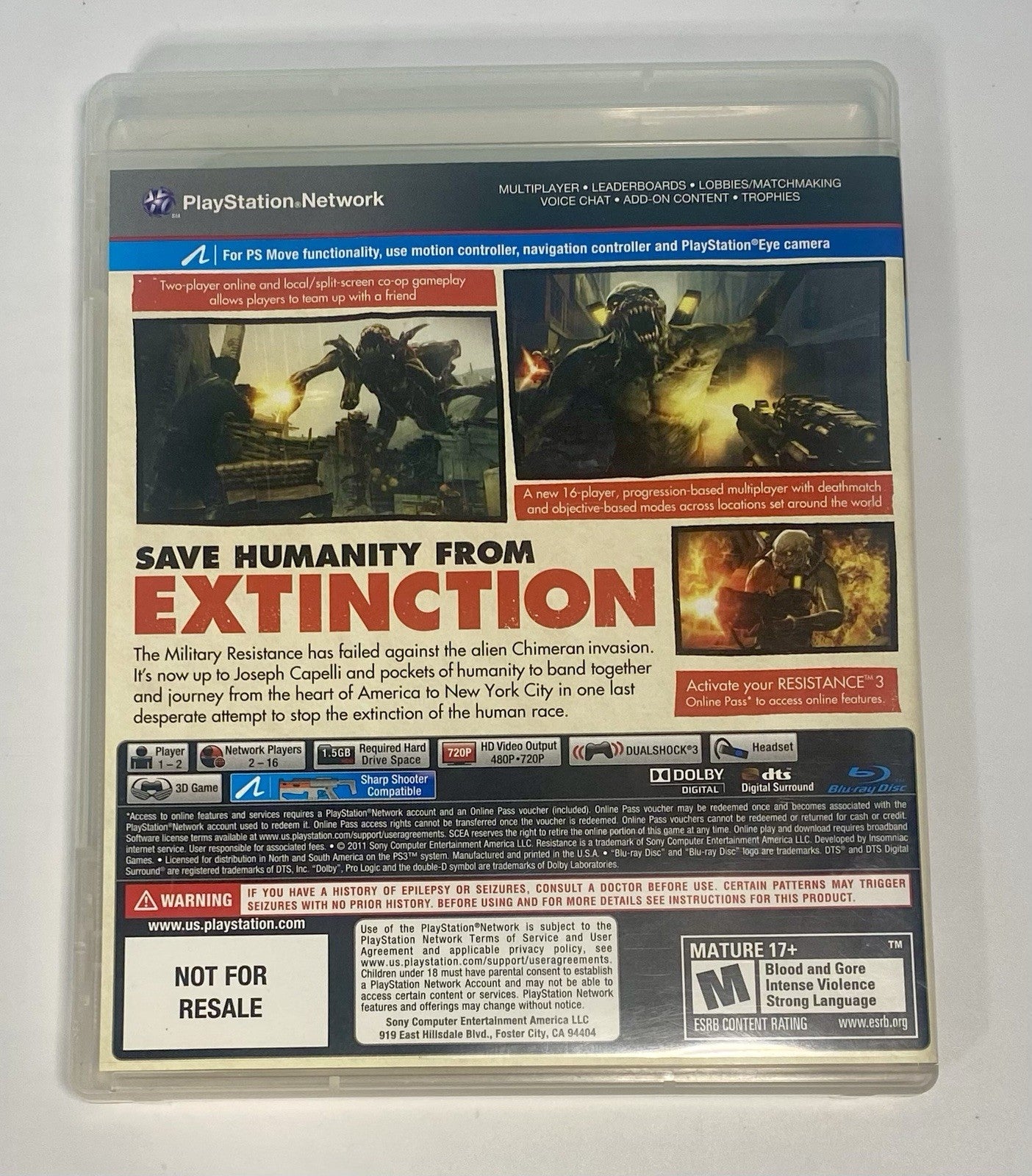 Resistance 3 (Sony PlayStation 3) PS3 Not For Resale NFR Tested CIB Complete