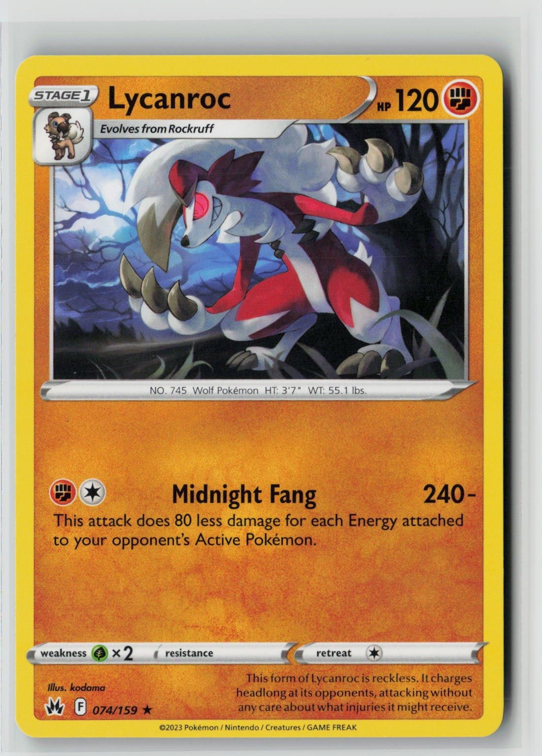 Lycanroc (SWSH: Crown Zenith 074/159) NM