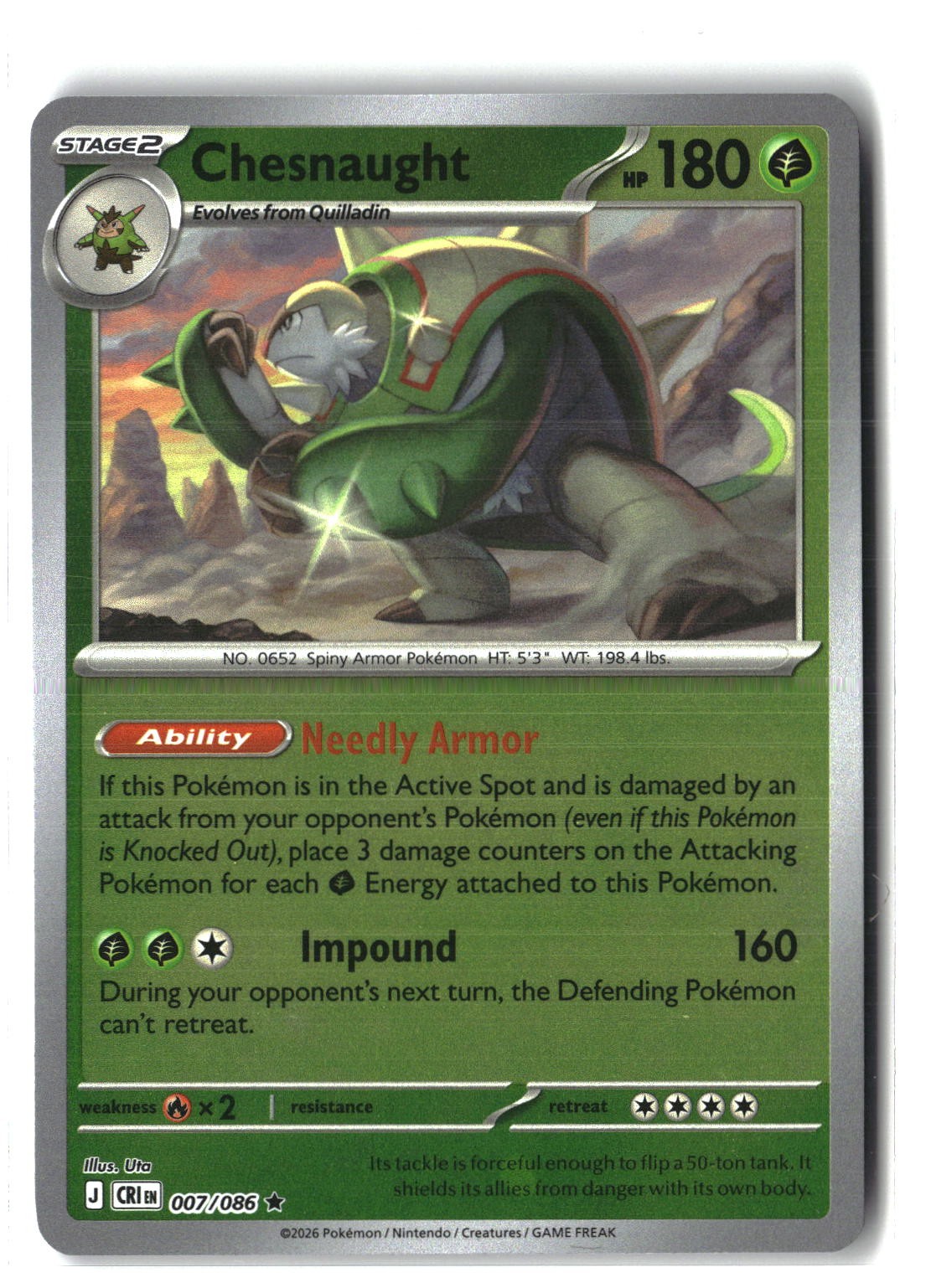 Chesnaught Reverse Holofoil NM (Chaos Rising 007/086)