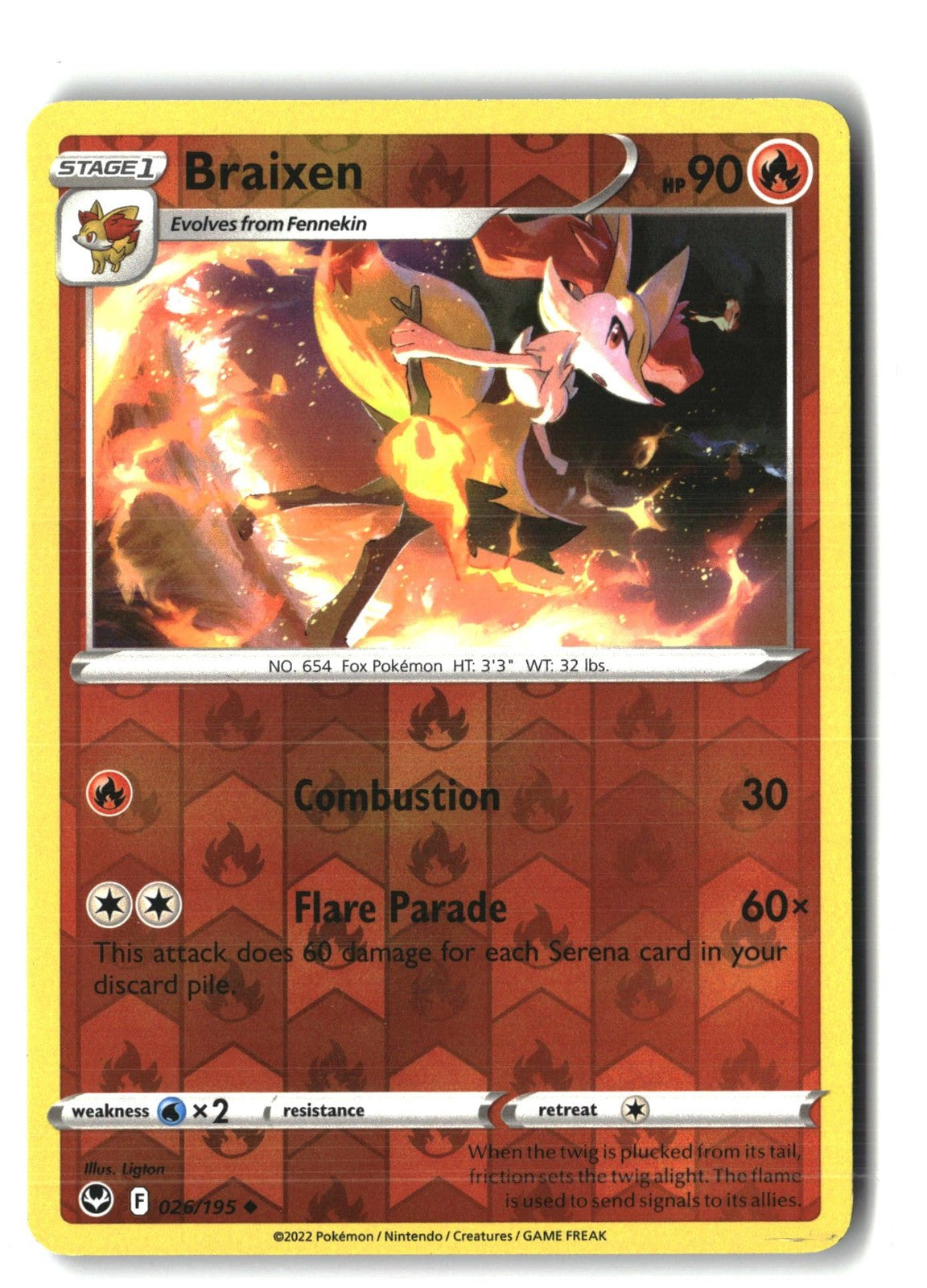 Braixen Reverse Holofoil NM (SWSH12: Silver Tempest 026/195)