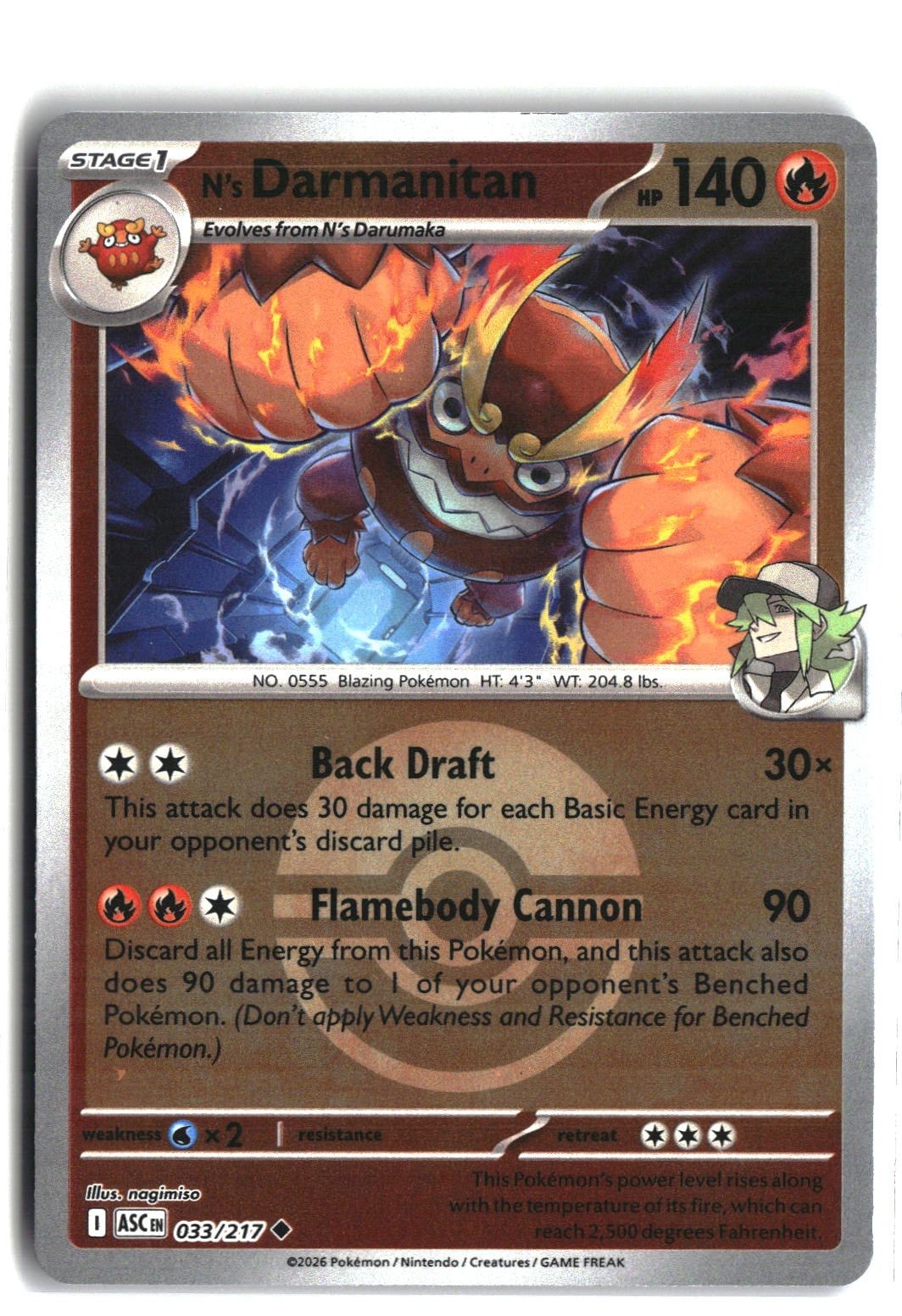 N's Darmanitan (Poke Ball) Reverse Holofoil NM (ME: Ascended Heroes 033/217)
