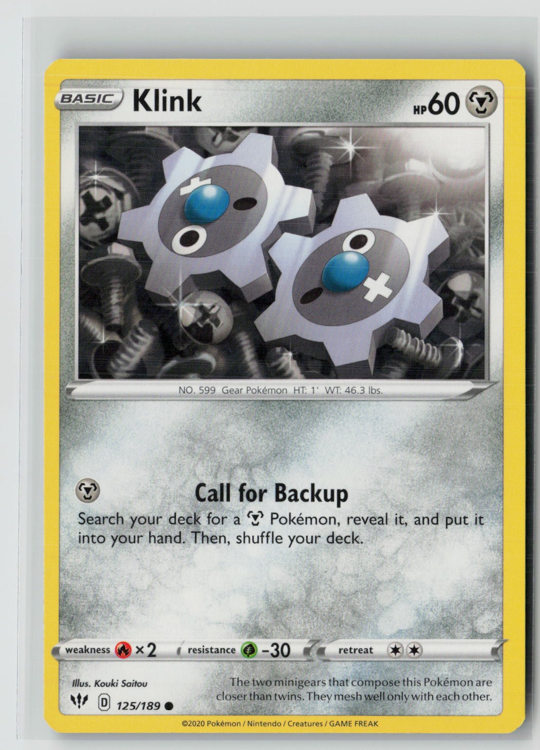 Klink (SWSH03: Darkness Ablaze 125/189) NM