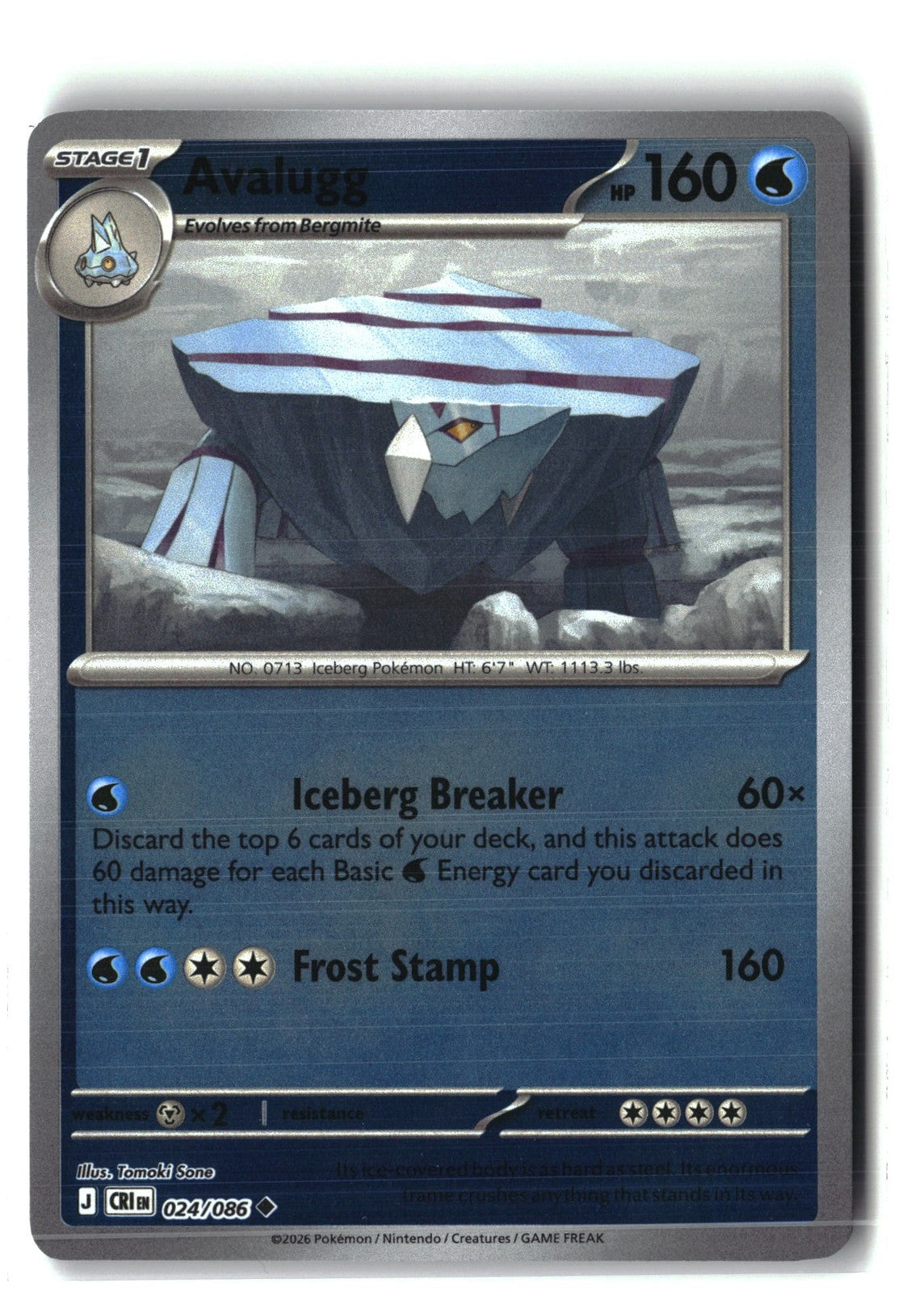 Avalugg Reverse Holofoil NM (Chaos Rising 024/086)