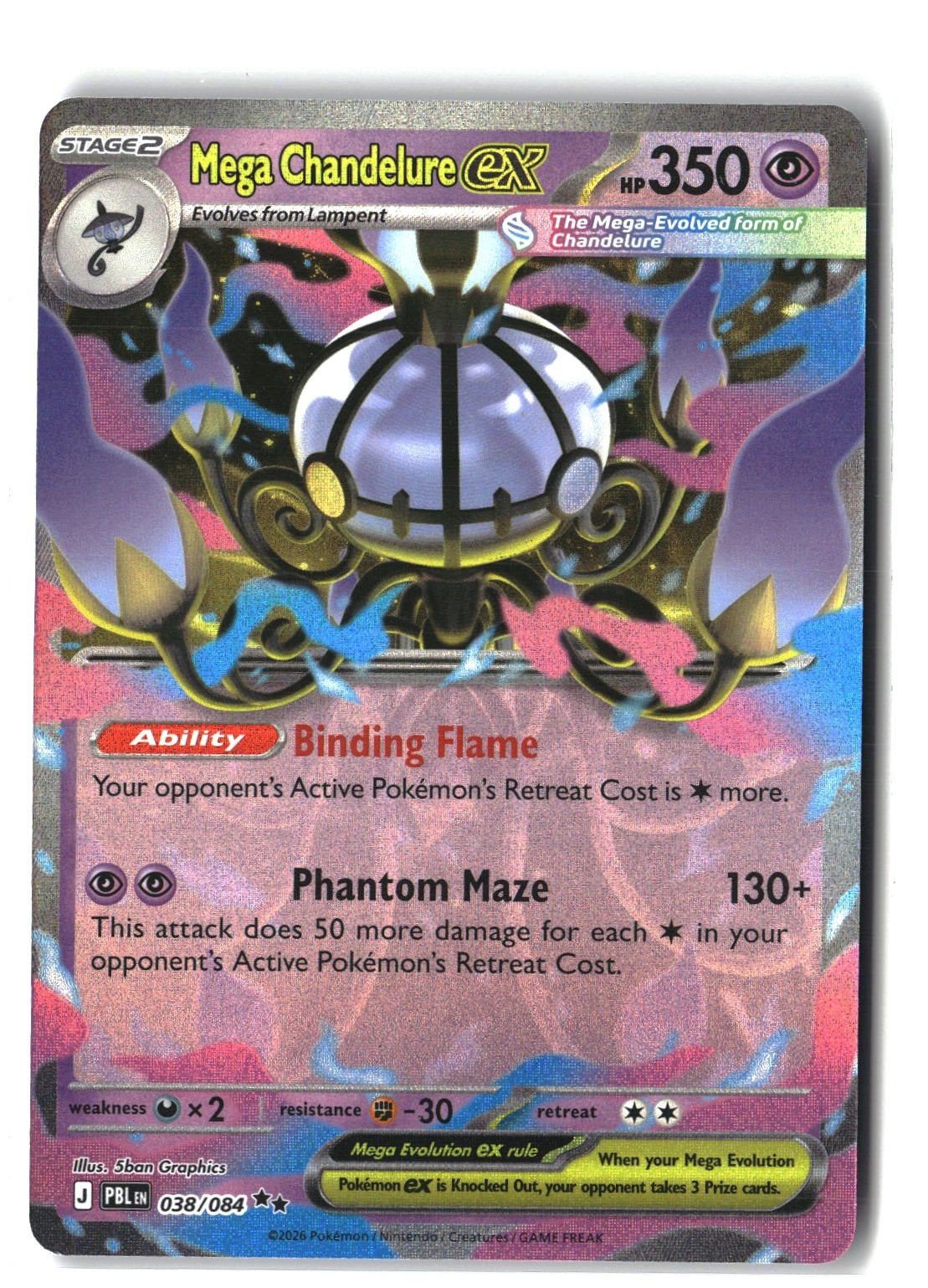 Mega Chandelure ex Holofoil NM (Pitch Black 038/084)