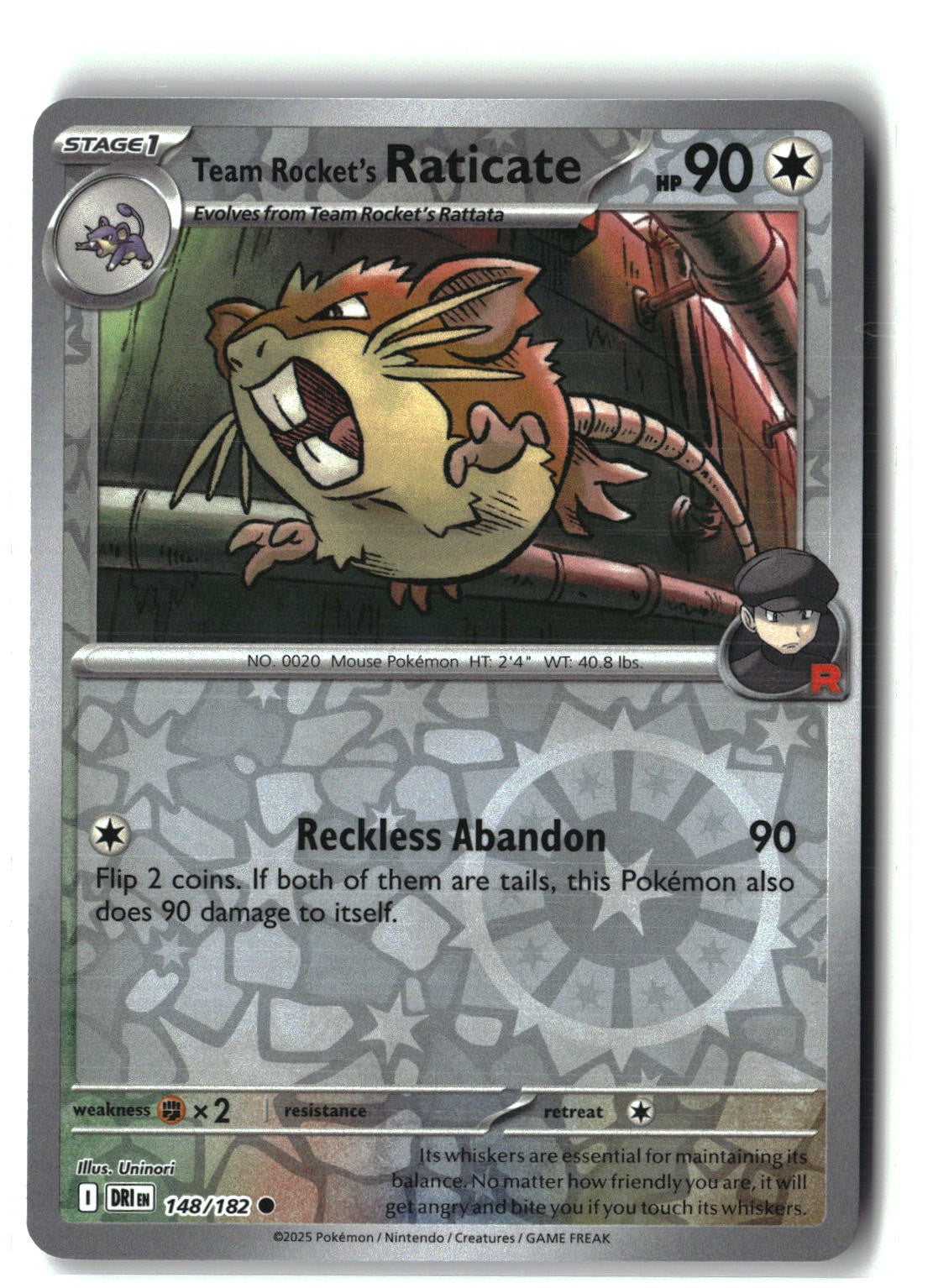 Team Rocket's Raticate Reverse Holofoil NM (Destined Rivals 148/182)