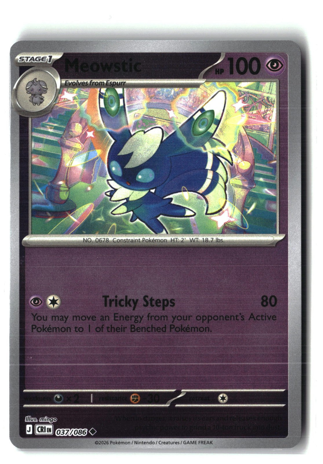 Meowstic Reverse Holofoil NM (Chaos Rising 037/086)