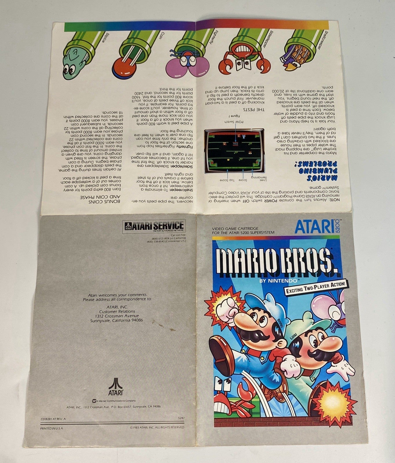 Mario Bros. (Atari 5200, 1983) Nintendo Cartridge And Manual, Tested & Works!