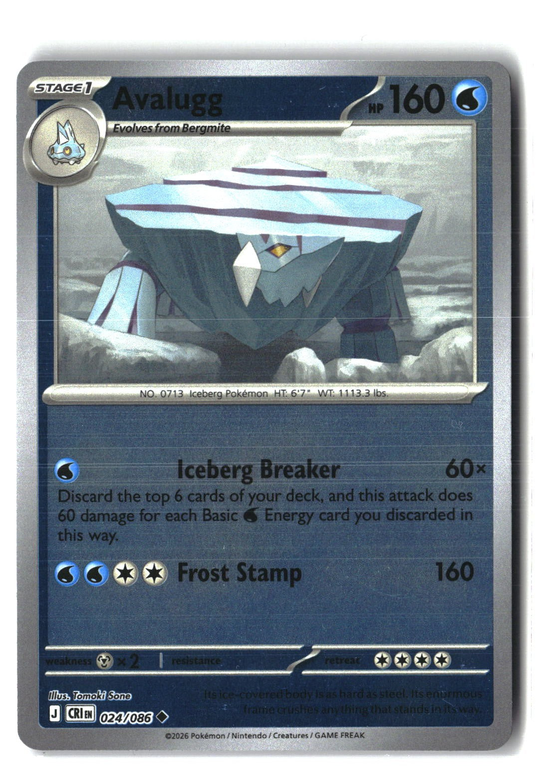 Avalugg Reverse Holofoil NM (Chaos Rising 024/086)