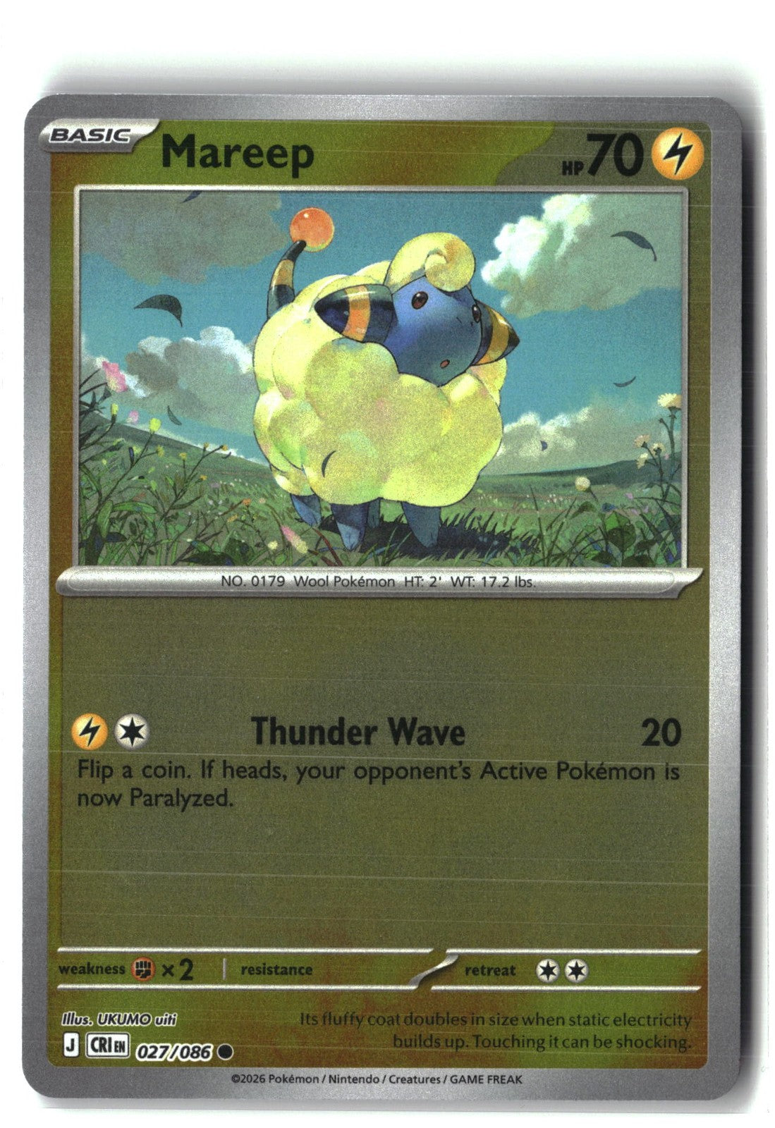 Mareep Reverse Holofoil NM (Chaos Rising 027/086)