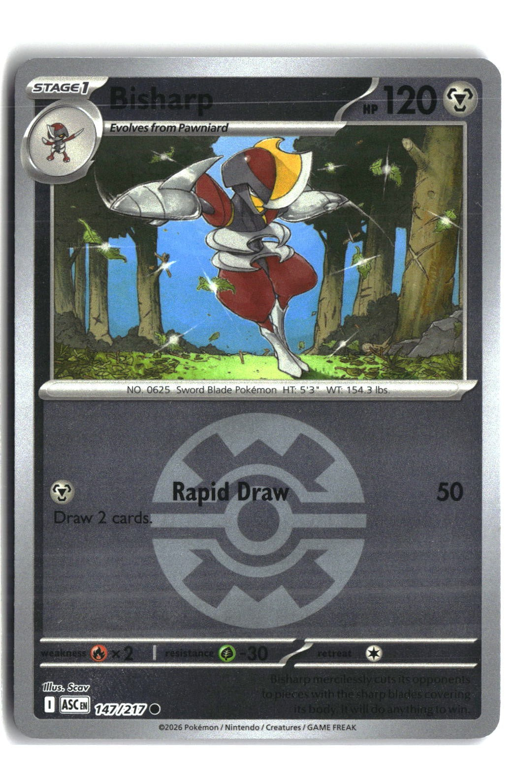 Bisharp (Quick Ball) Reverse Holofoil NM (ME: Ascended Heroes 147/217)
