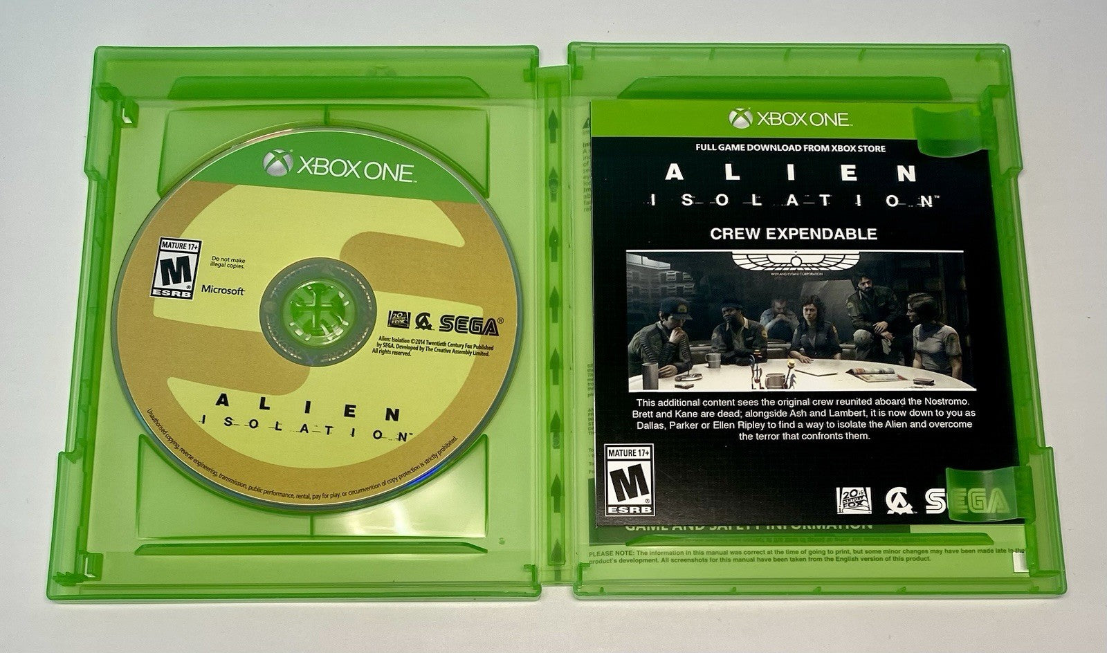 Alien: Isolation (Microsoft Xbox One, 2014) Complete CIB W/ Inserts