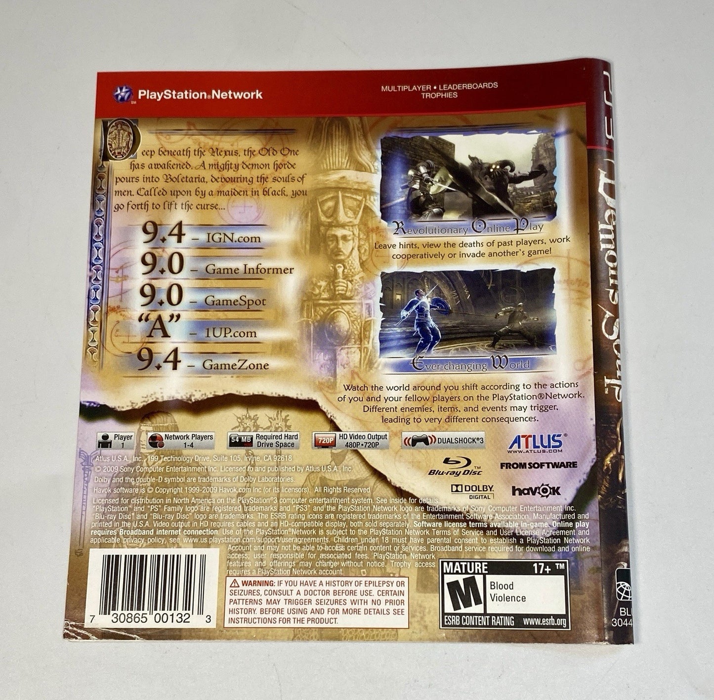 Demon’s Souls Playstation 3 PS3 Manual & Cover Art (Greatest Hits) Only