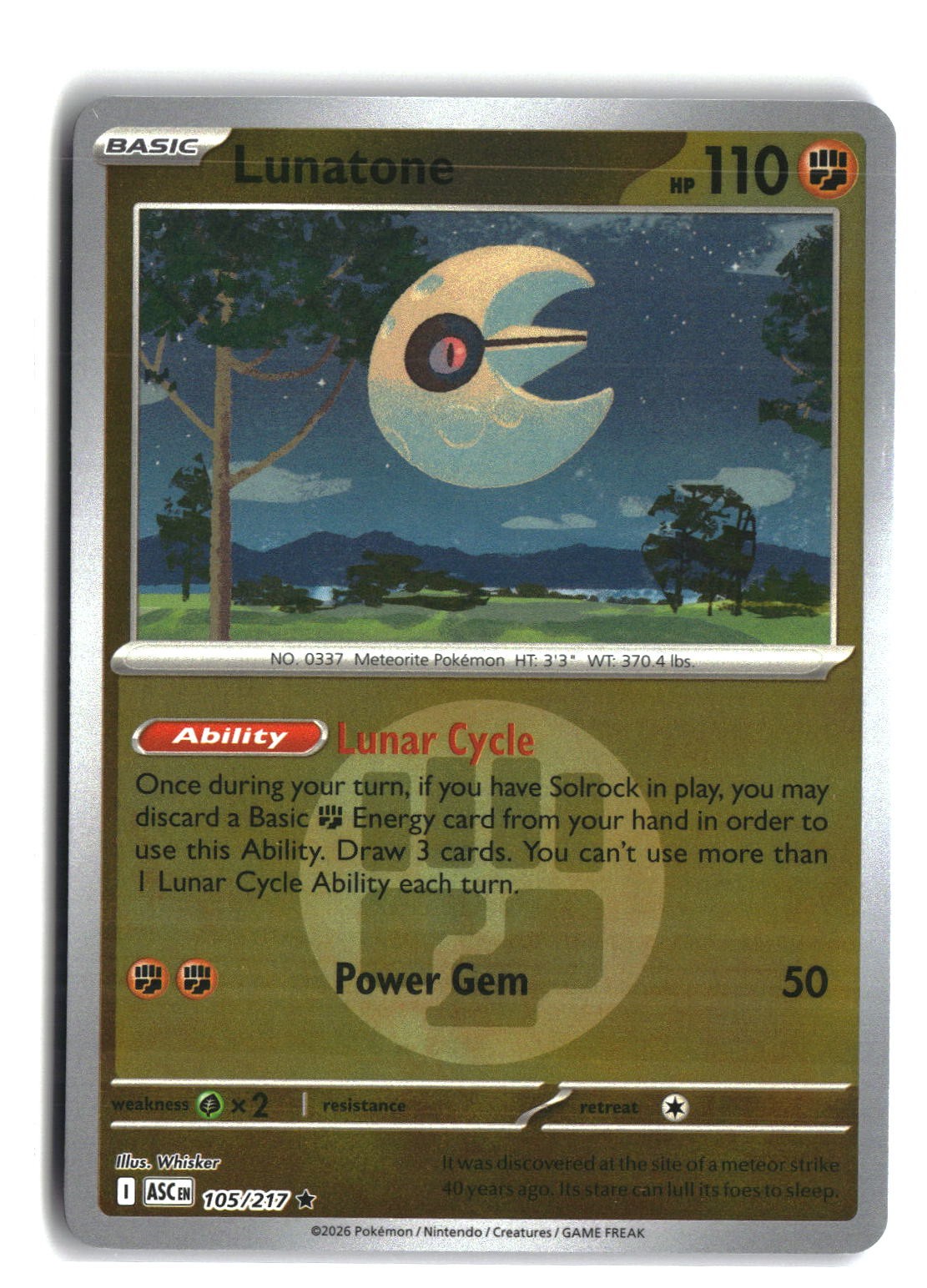 Lunatone (Energy Symbol Pattern) Reverse Holofoil NM (ME: Ascended H... 105/217)