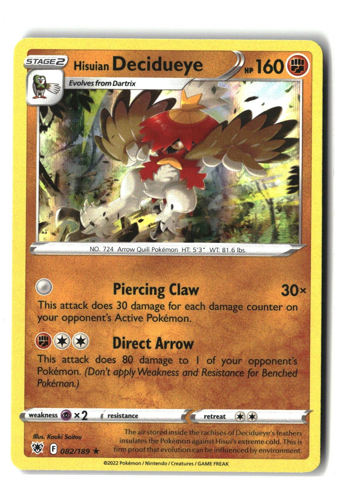 Hisuian Decidueye Holofoil NM (SWSH10: Astral Radiance 082/189)