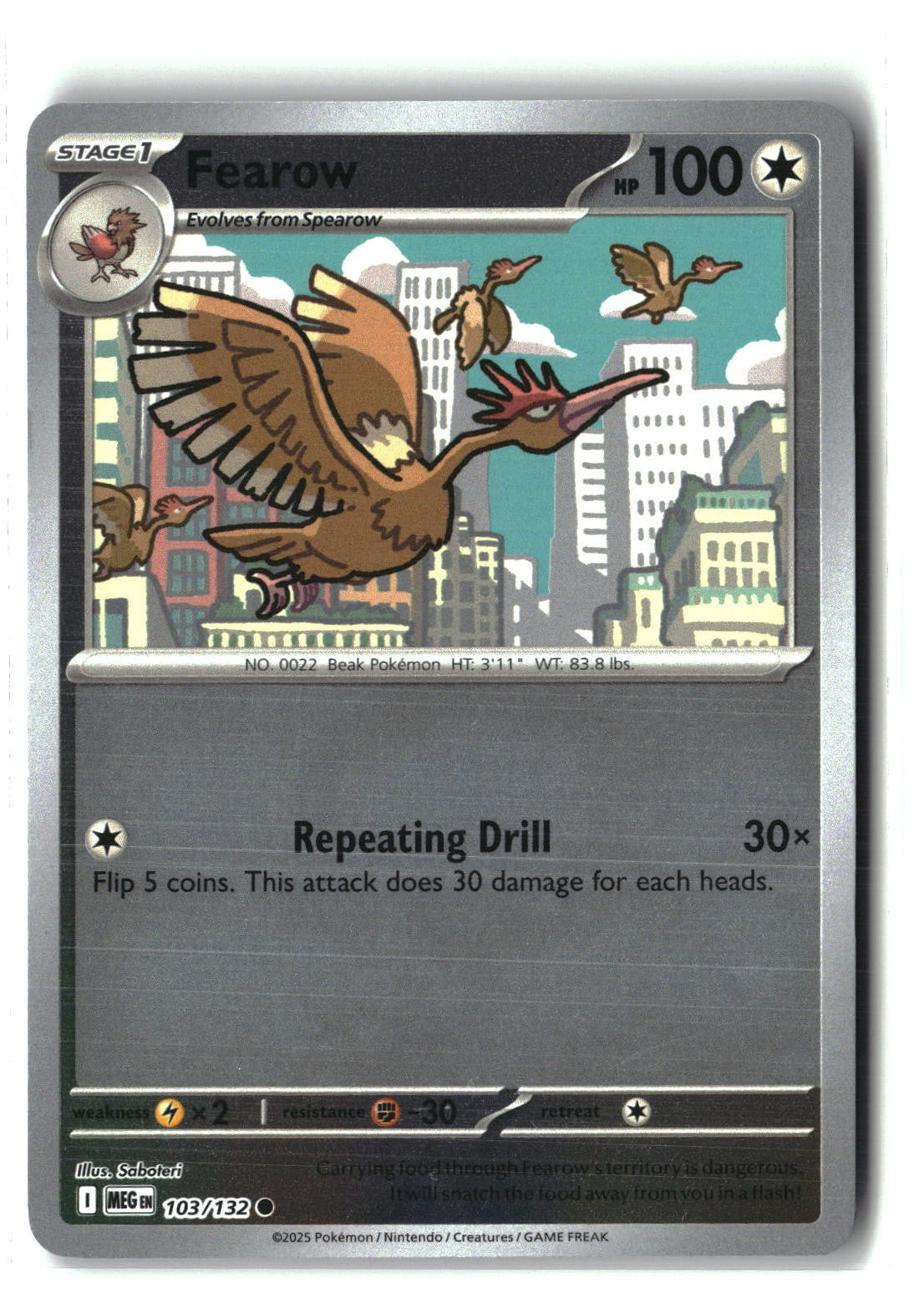 Fearow Reverse Holofoil NM (Mega Evolution 103/132)