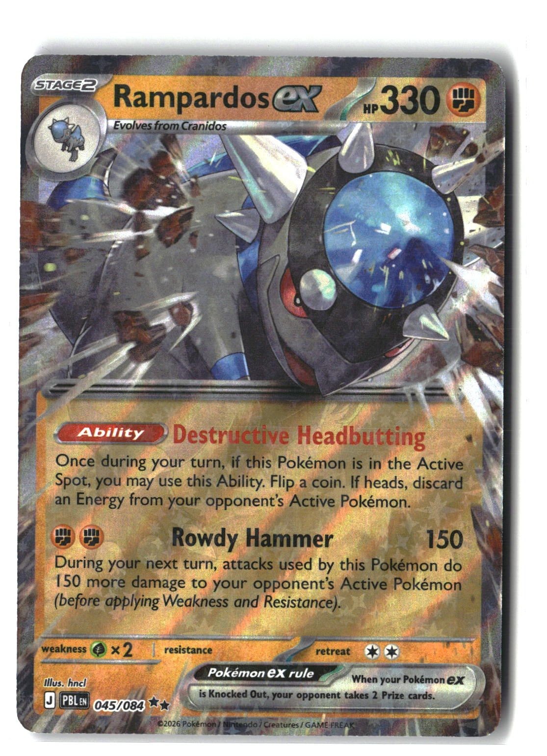 Rampardos ex Holofoil NM (Pitch Black 045/084)