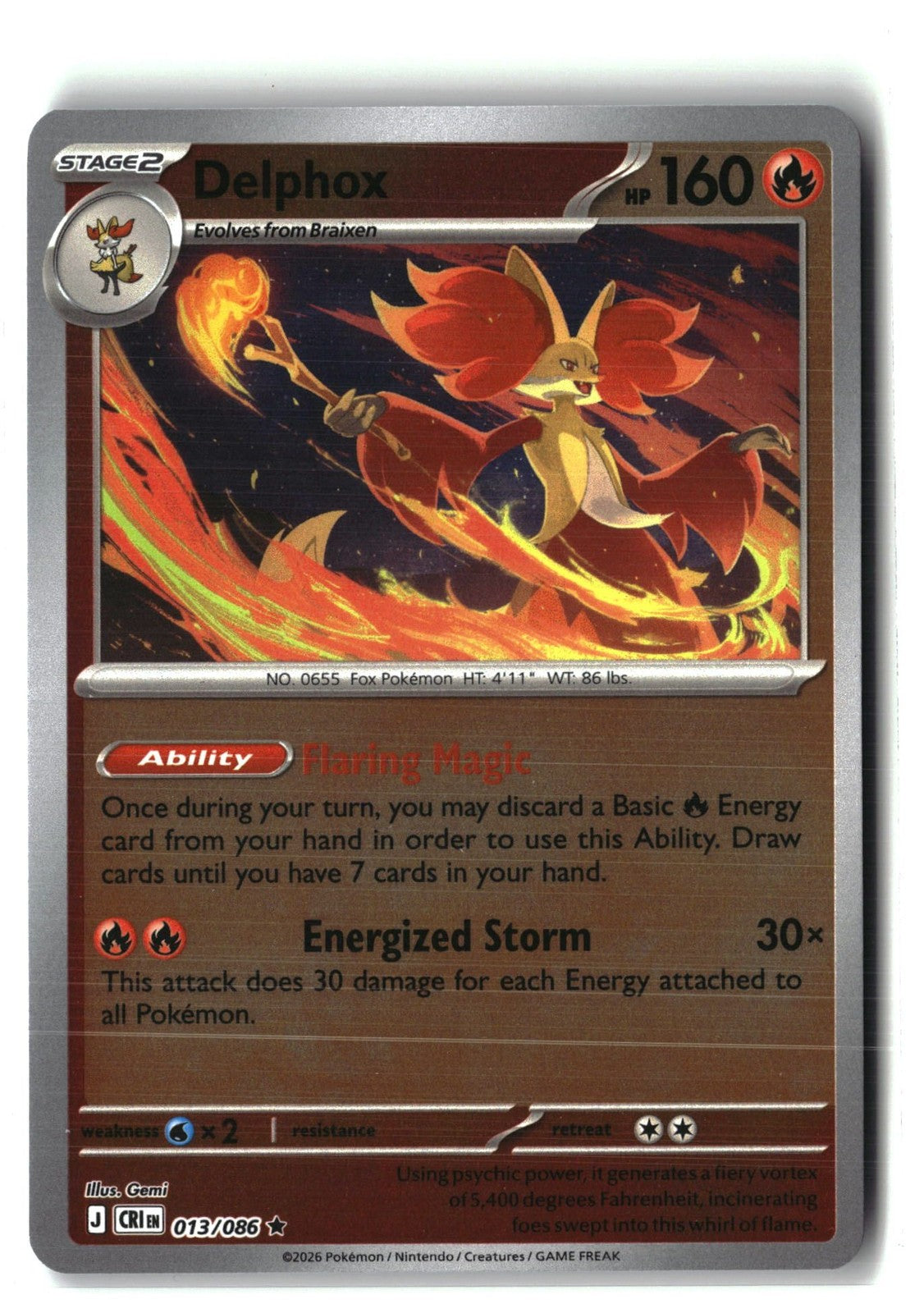 Delphox Reverse Holofoil NM (Chaos Rising 013/086)