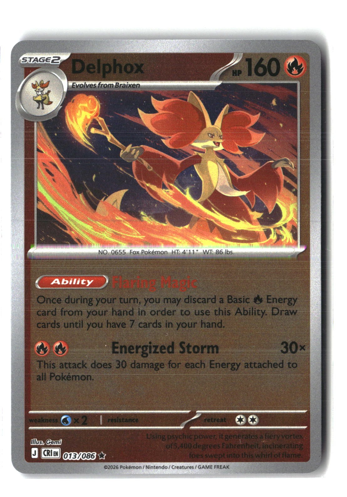 Delphox Reverse Holofoil NM (Chaos Rising 013/086)