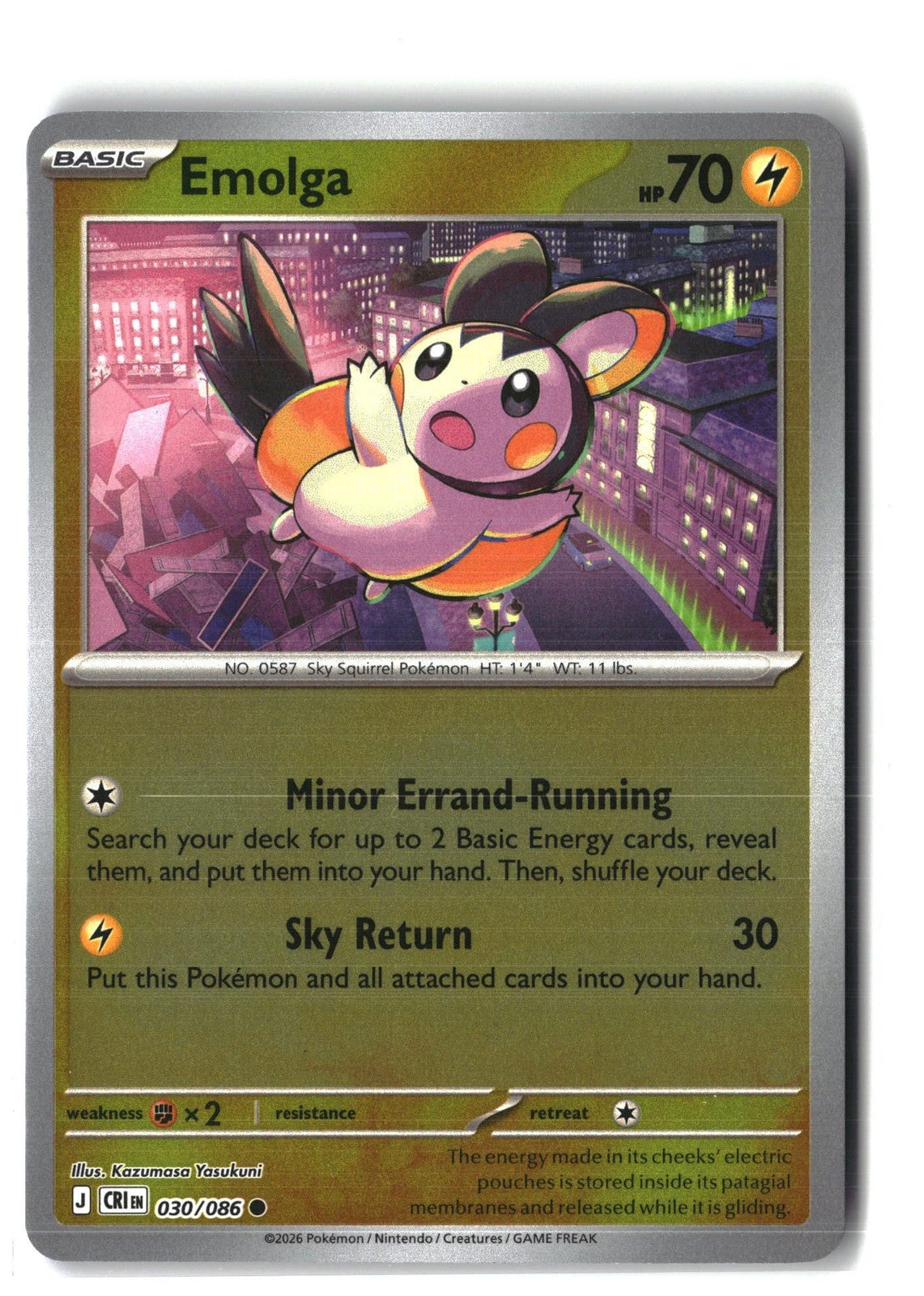 Emolga Reverse Holofoil NM (Chaos Rising 030/086)