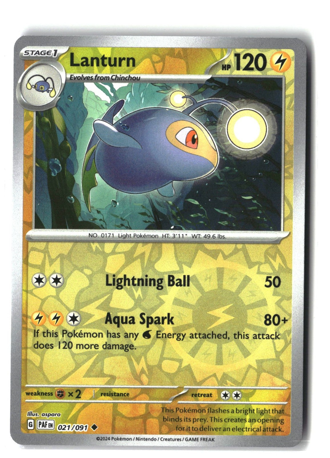 Lanturn Reverse Holofoil NM (SV: Paldean Fates 021/091)