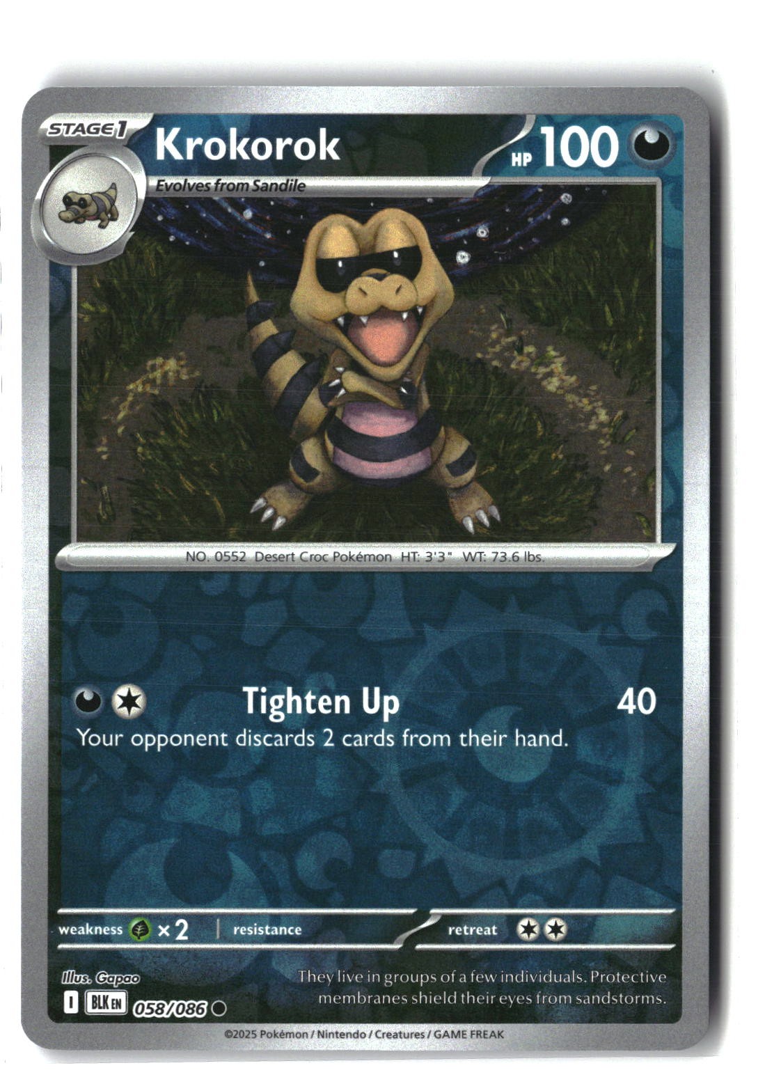 Krokorok Reverse Holofoil NM (SV: Black Bolt 058/086)