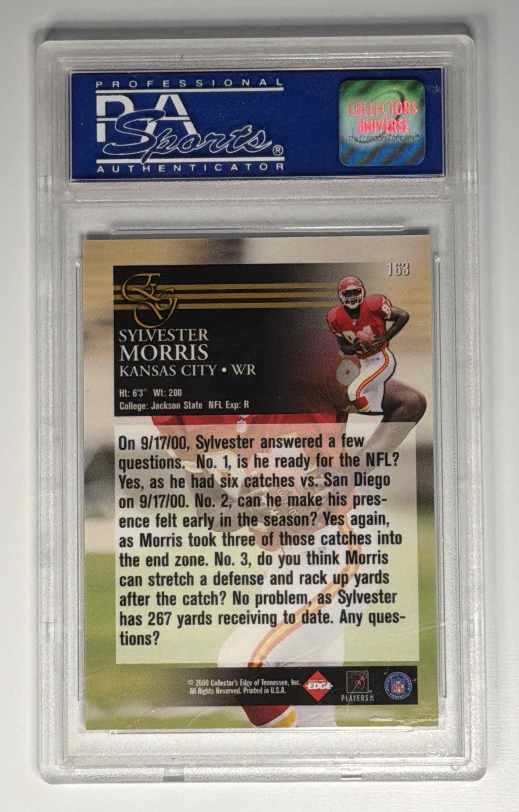 2000 Collector's Edge Graded Sylvester Morris #163 PSA 10 GEM MT Rookie RC