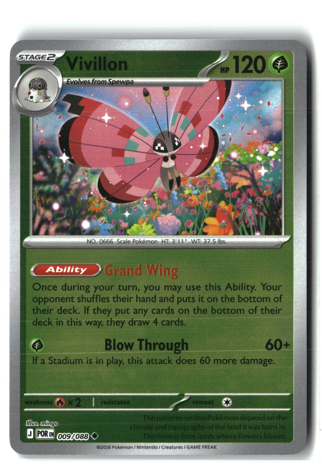 Vivillon Reverse Holofoil NM (Perfect Order 009/088)