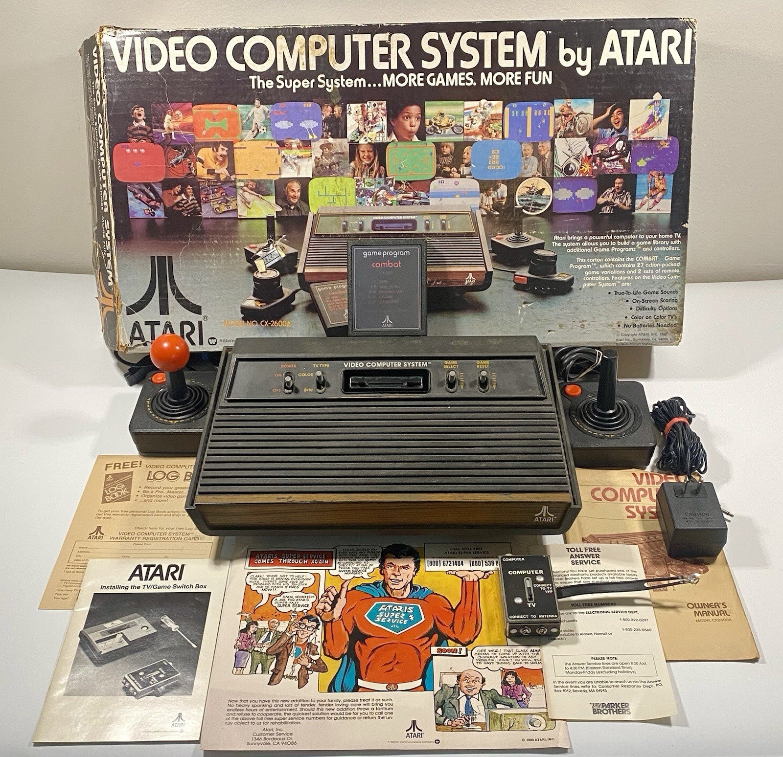 Atari 2600 Console CIB W/ Joysticks, Paddles, Manual, Combat Game & More! Tested