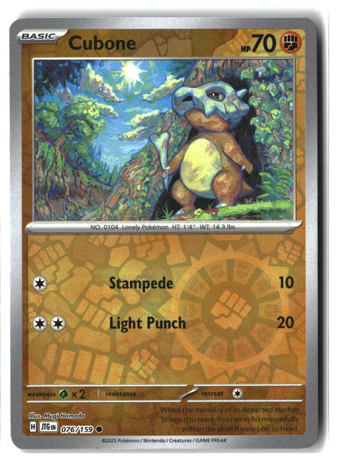 Cubone Reverse Holofoil NM (Journey Together 076/159)