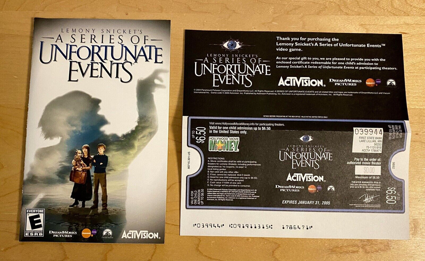 Lemony Snickets A Series of Unfortunate Events PlayStation 2 CIB Ticket, Manual