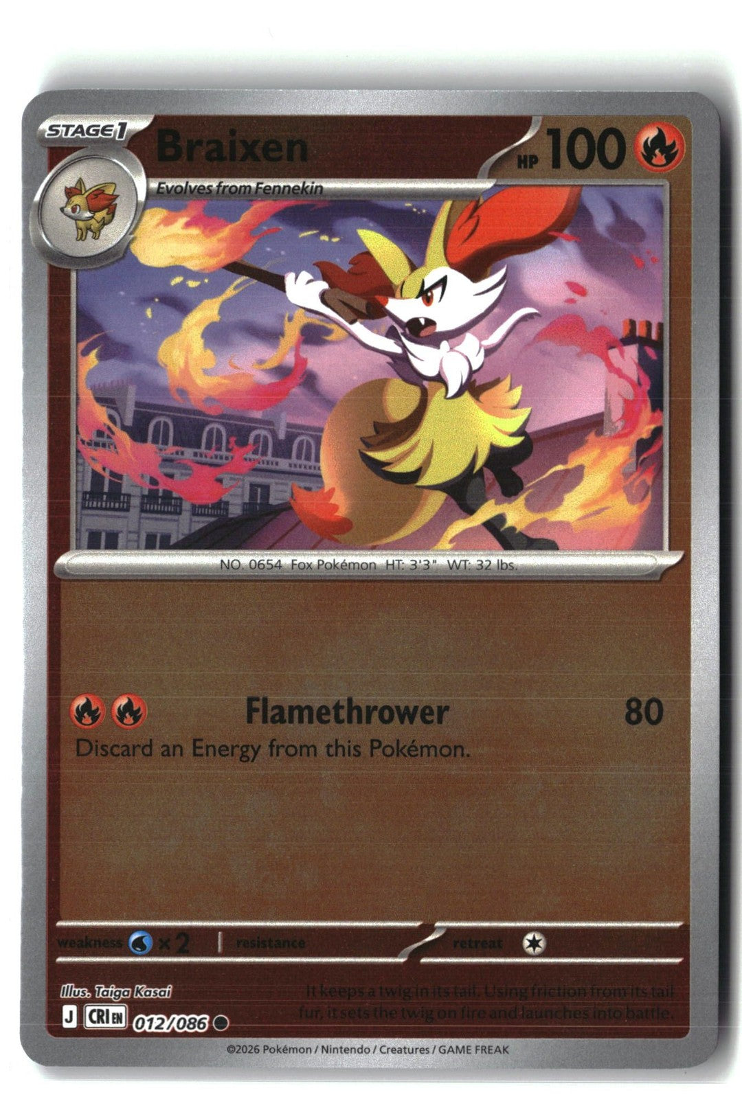 Braixen Reverse Holofoil NM (Chaos Rising 012/086)