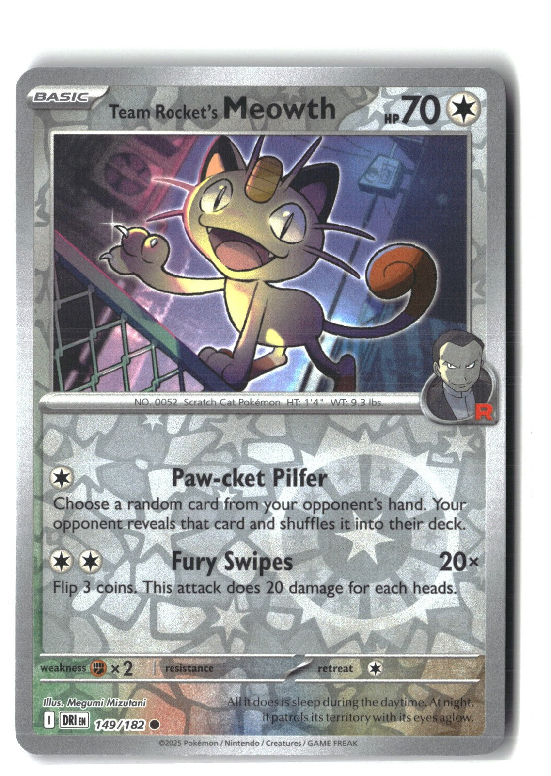 Team Rocket's Meowth Reverse Holofoil NM (Destined Rivals 149/182)