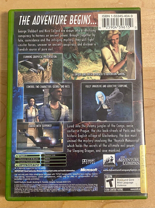 Broken Sword: The Sleeping Dragon (Microsoft Xbox 2003) CIB W/ Manual + Reg Card