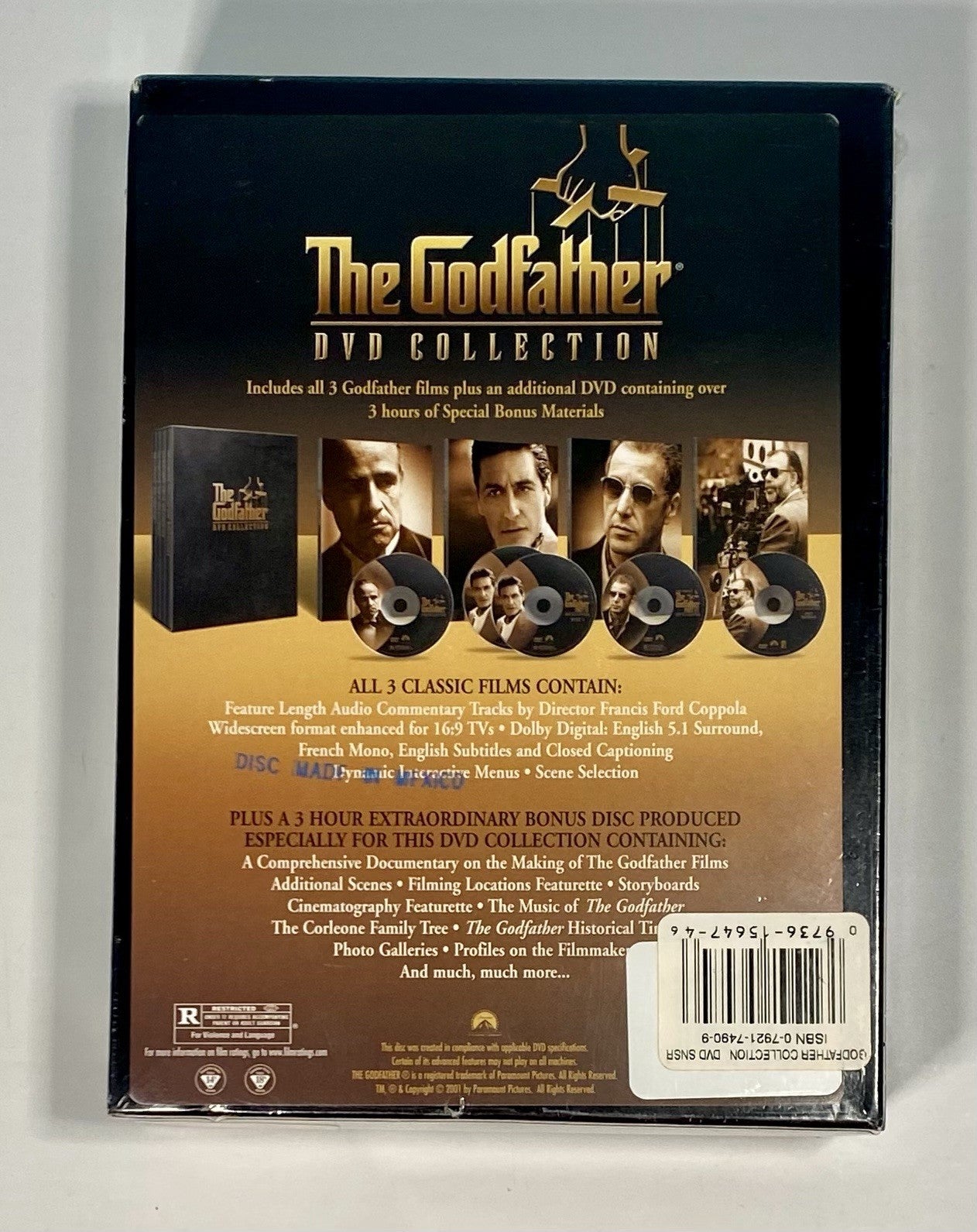 The Godfather DVD Collection. New Sealed 5-Disc Set:  Paramount Pictures 15647