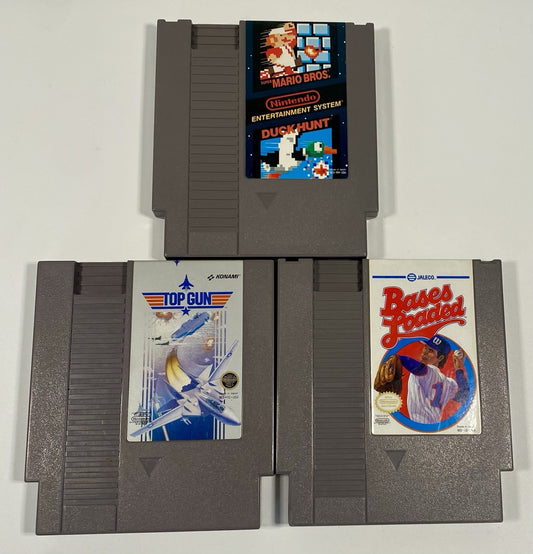 NES 3 Game Lot Bundle. Mario/Duck Hunt, Top Gun, Based Loaded. All Tested
