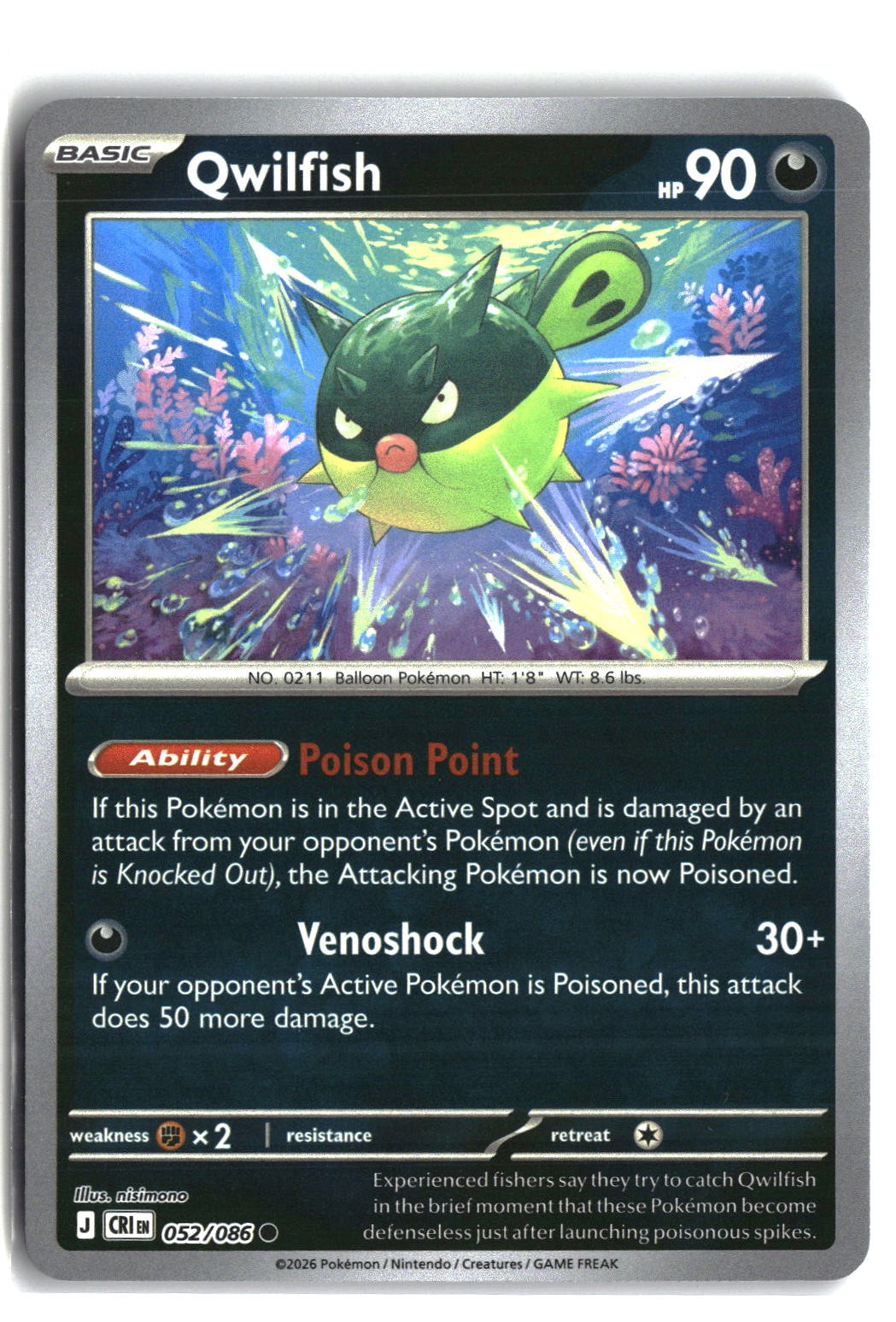 Qwilfish Reverse Holofoil NM (Chaos Rising 052/086)