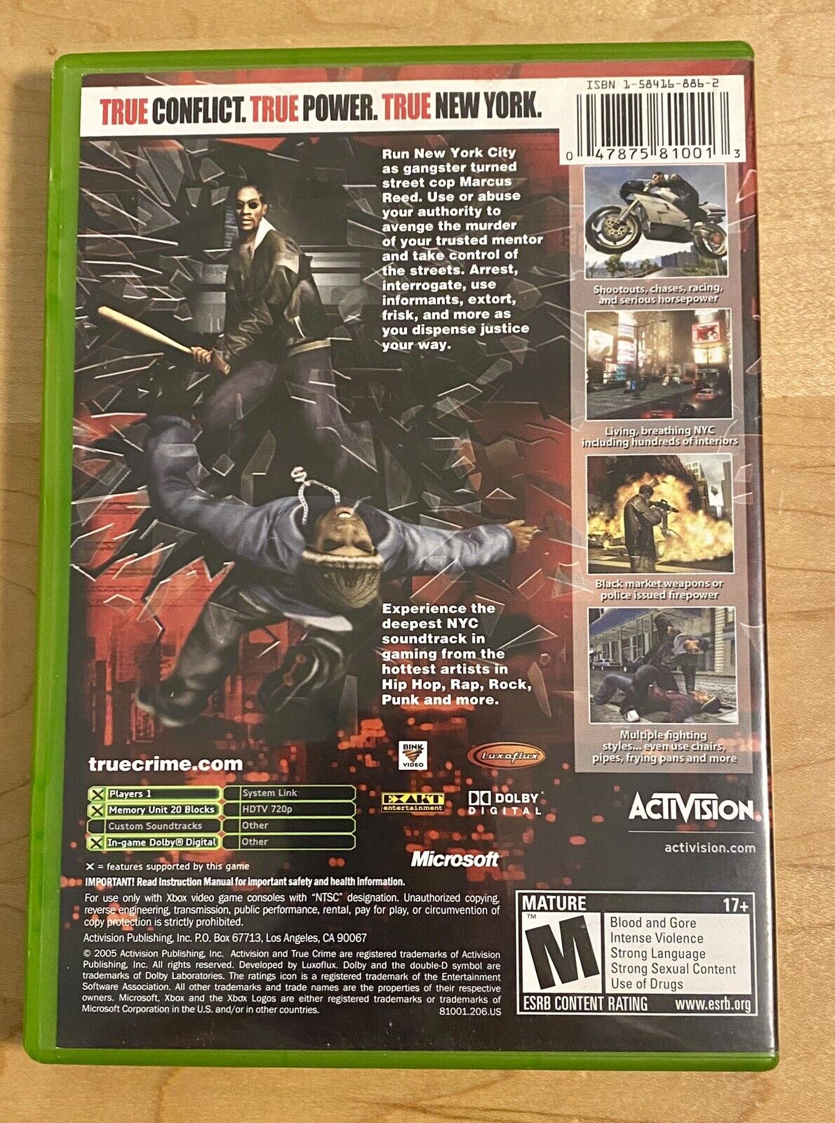 True Crime: New York City (Microsoft Xbox, 2005) CIB W/ Manual, Tested