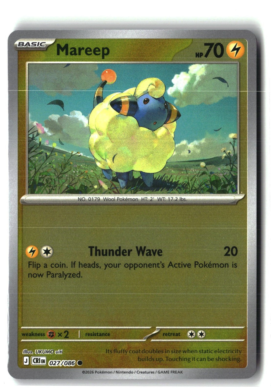 Mareep Reverse Holofoil NM (Chaos Rising 027/086)