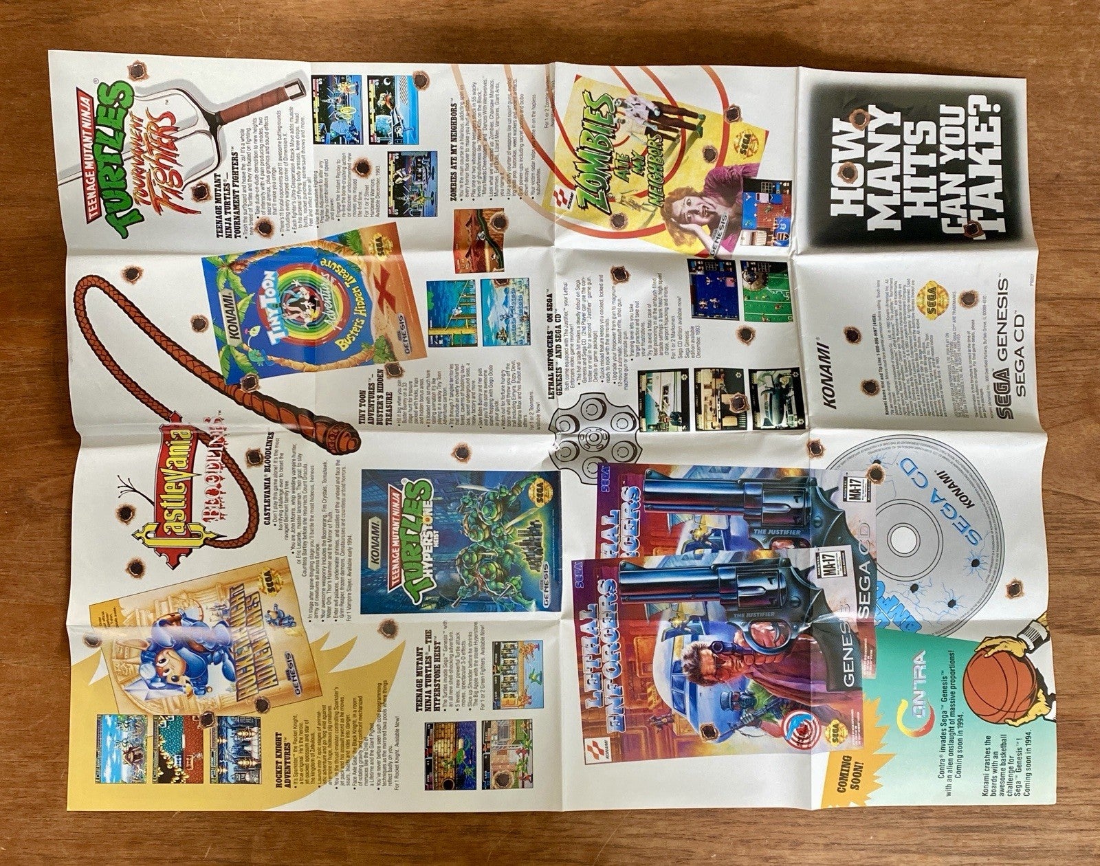 LETHAL ENFORCERS Sega CD Genesis KONAMI 1993 Game Promo Insert Poster No Rips
