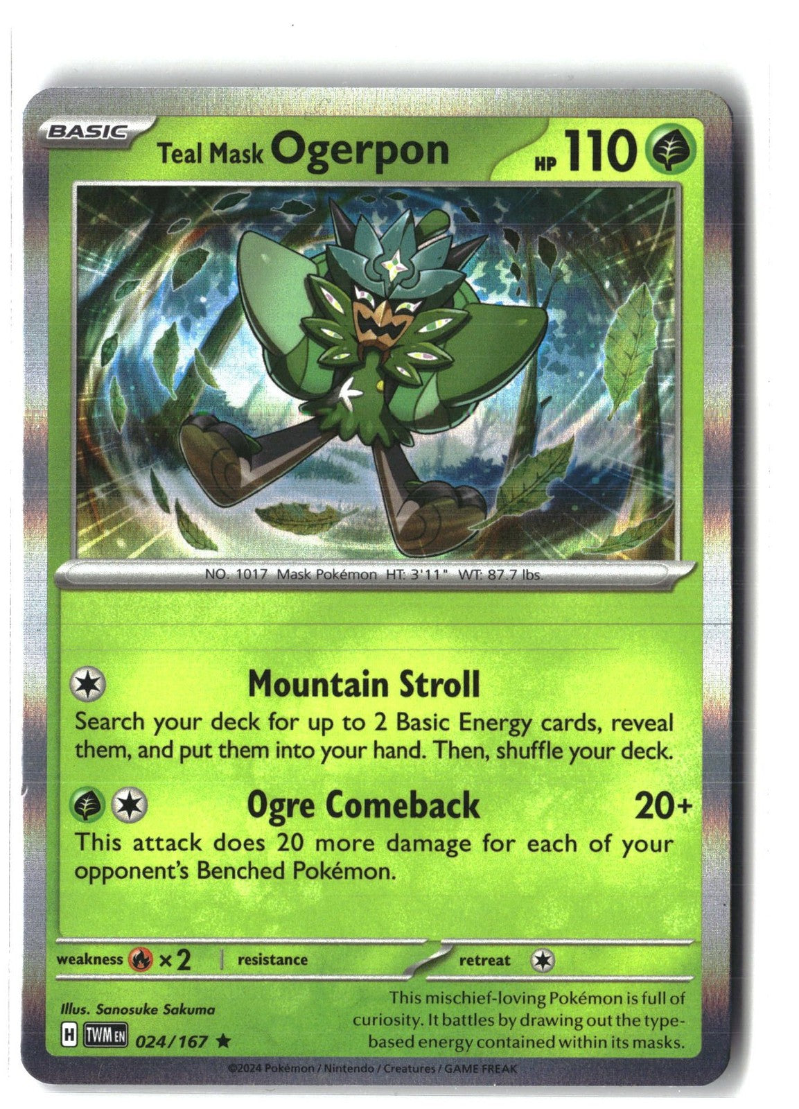 Teal Mask Ogerpon Holofoil NM (Twilight Masquerade 024/167)