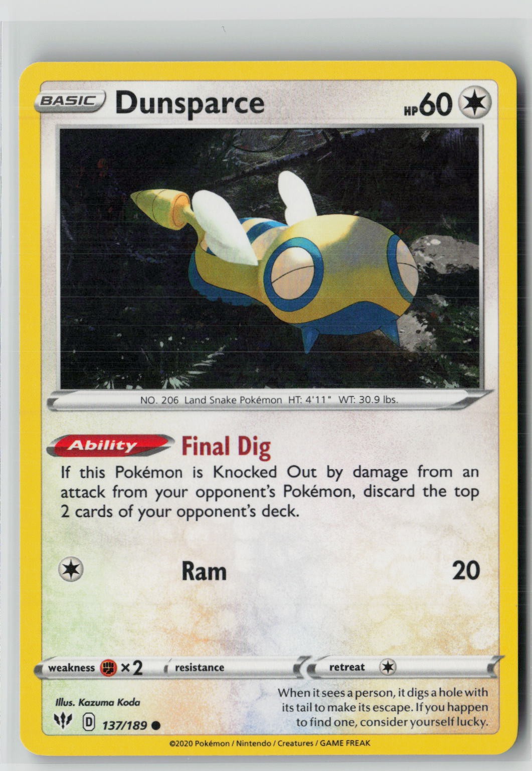 Dunsparce (SWSH03: Darkness Ablaze 137/189) NM