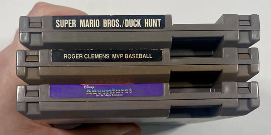 NES 3 Game Lot Bundle. Mario/Duck Hunt, Disney Adventures, MVP Baseball, Tested
