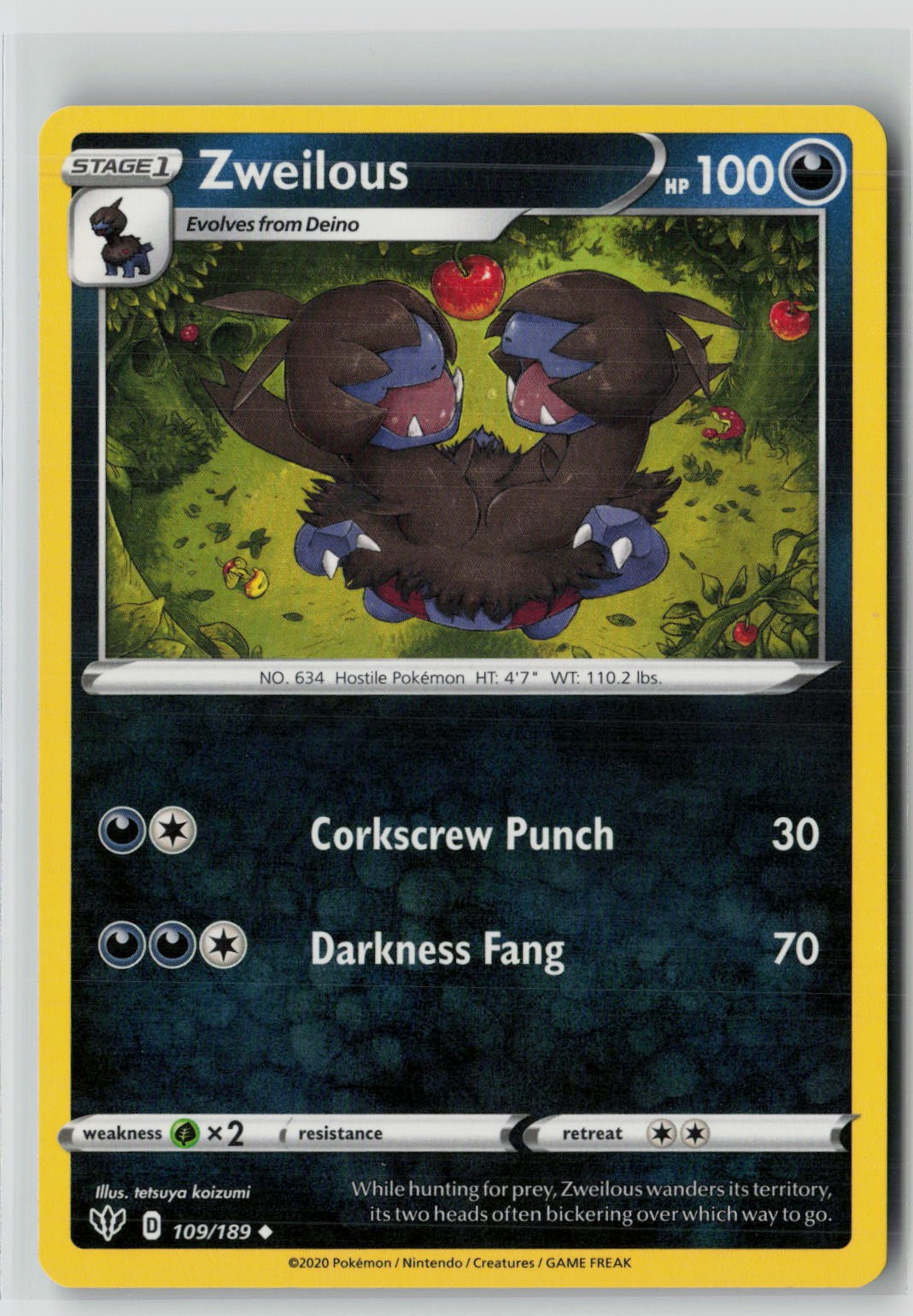 Zweilous (SWSH03: Darkness Ablaze 109/189) NM